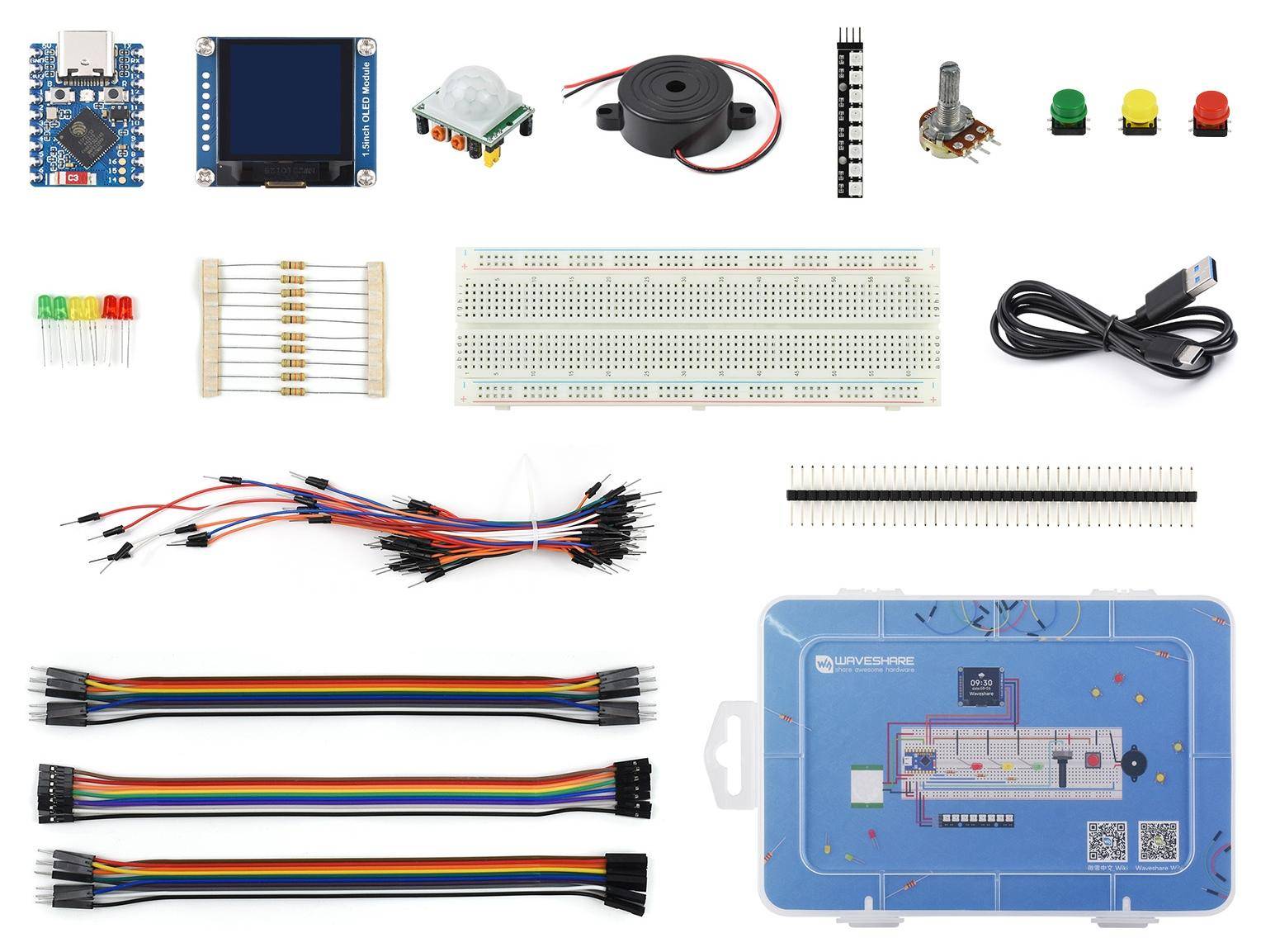 Waveshare ESP32-C6 Zero-Basic-Kit, OLED 1,5 Zoll, PIR Sensor, RGB LED Modul, Wi-Fi 6, Bluetooth 5