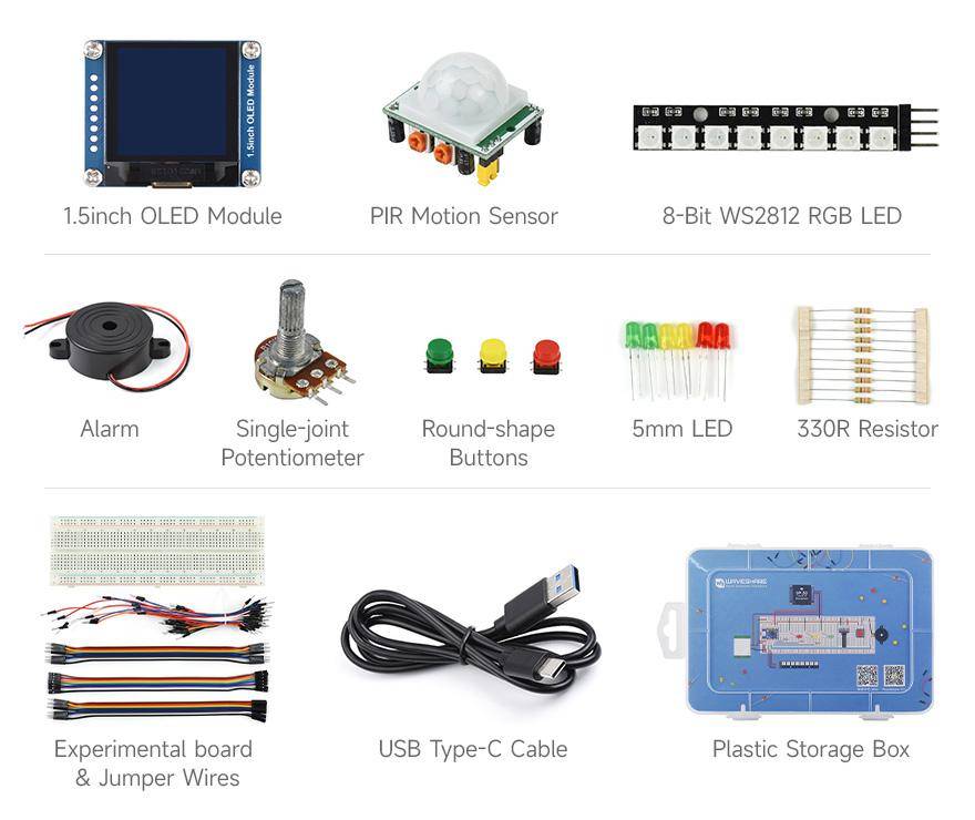Waveshare ESP32-C6 Zero-Basic-Kit, OLED 1,5 Zoll, PIR Sensor, RGB LED Modul, Wi-Fi 6, Bluetooth 5