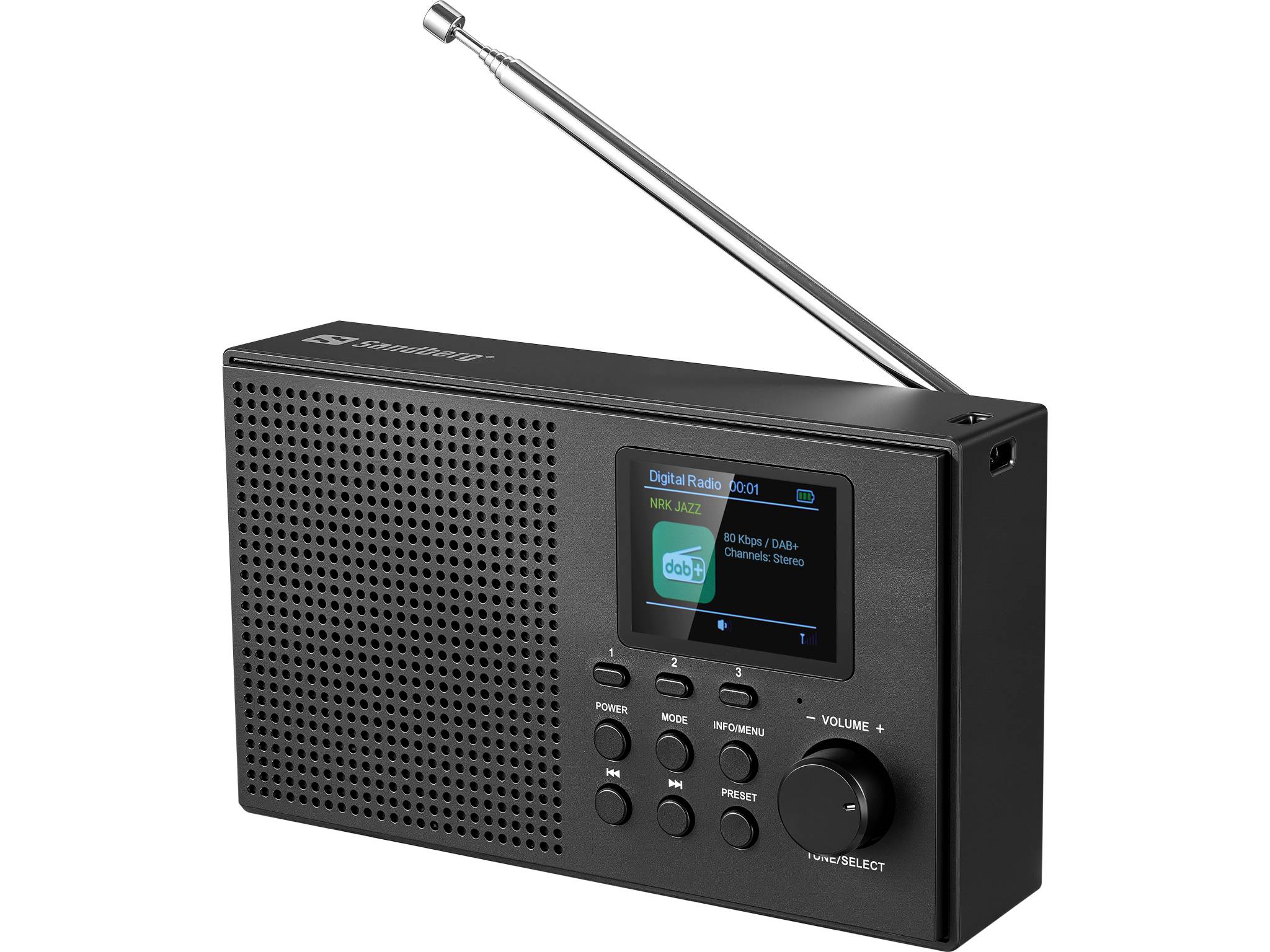 Sandberg 421-39, Tragbar, Analog & Digital, DAB+, FM, 87,5 - 108 MHz, 174 - 240 MHz, 3 W