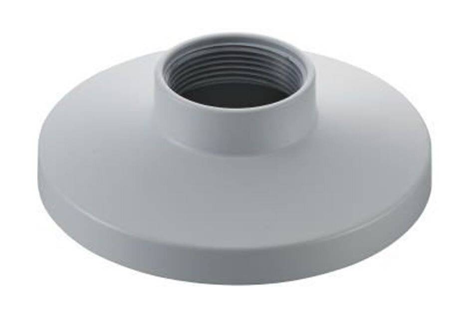 Grauer Kunststoffadapter mit Gewinde, breiter kreisförmiger Basis und erhöhter zentraler Öffnung, shown on a white background.
