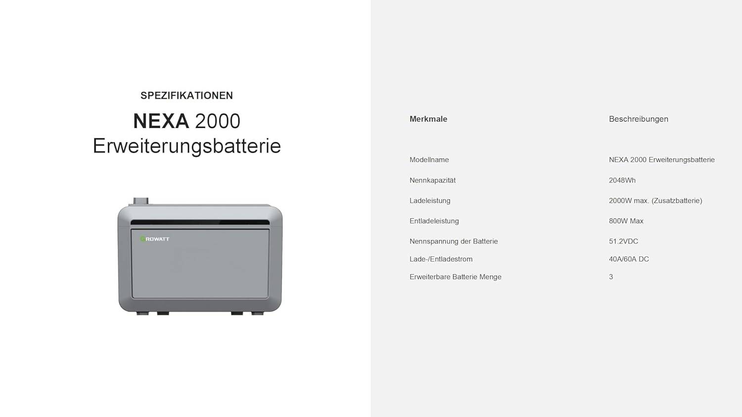 Growatt NEXA 2000 Erweiterungsbatterie 2048Wh LiFePO4 Balkonkraftwerk Speicher Modul