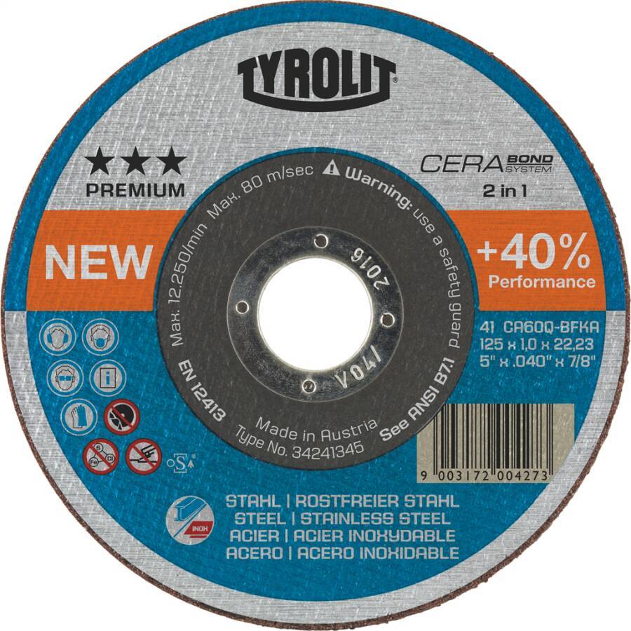 Trennscheibe Stahl oder Edelstahl V 66252925433 Ø 125 mm Breite 1,0 mm Bohrung 22,23 mm Ausführung gerade