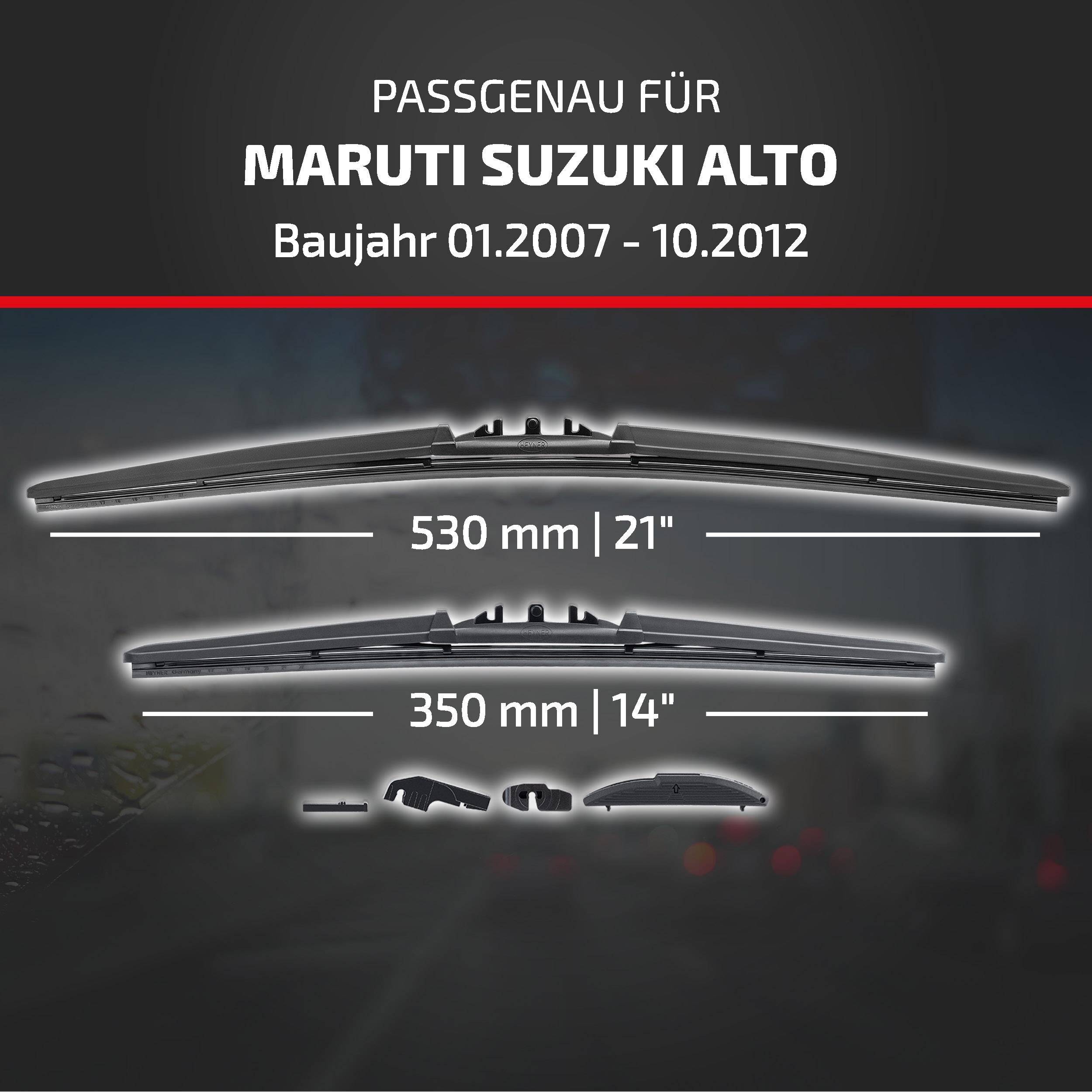 Scheibenwischer-Ersatzklingen kompatibel mit Maruti Suzuki Alto, Baujahre 01.2007-10.2012, Größen 530 mm (21