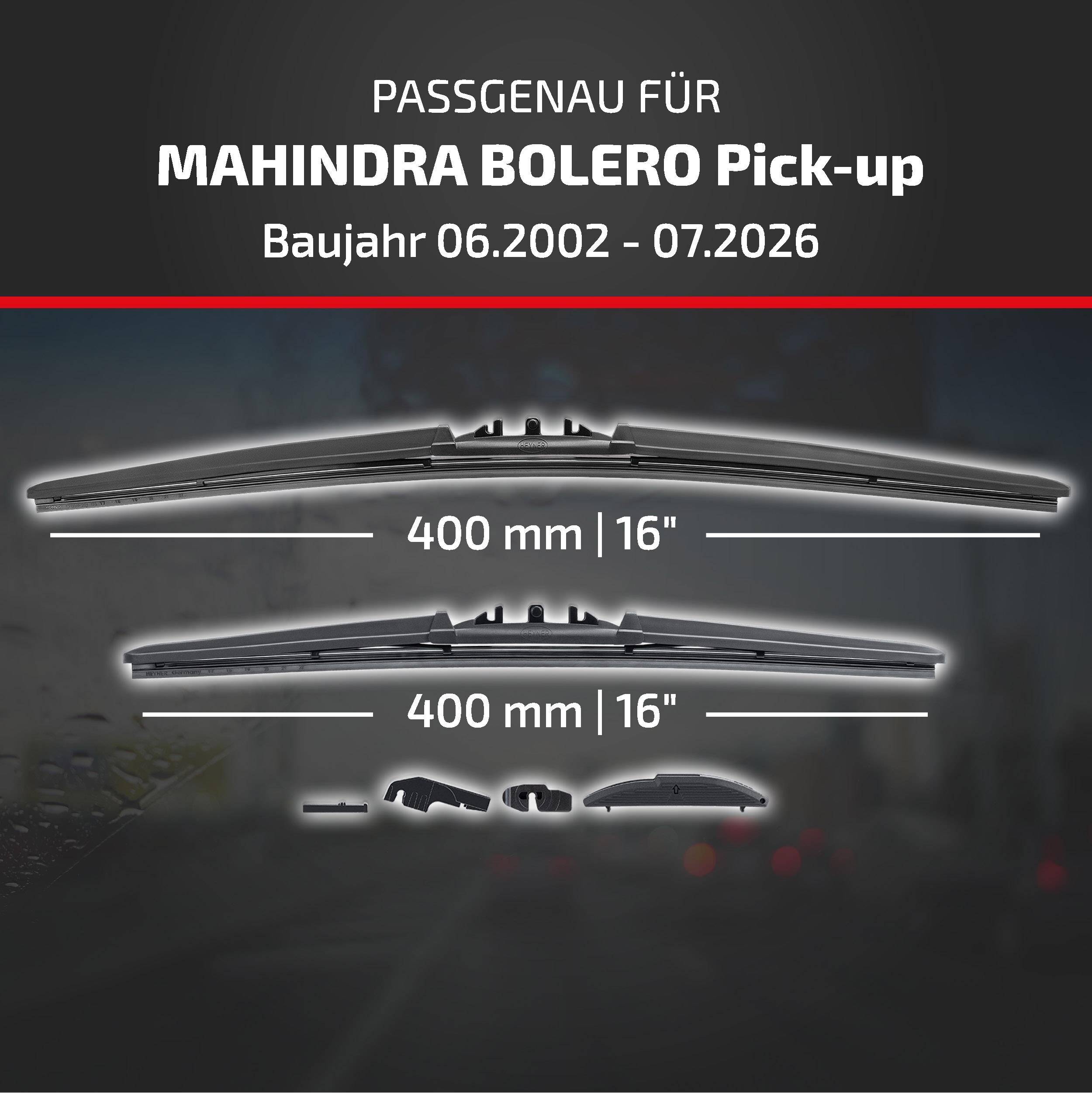 HEYNER® Scheibenwischer für MAHINDRA BOLERO Pick-up (06.2002 - 08.2026) HYBRID Flachbalkenwischer