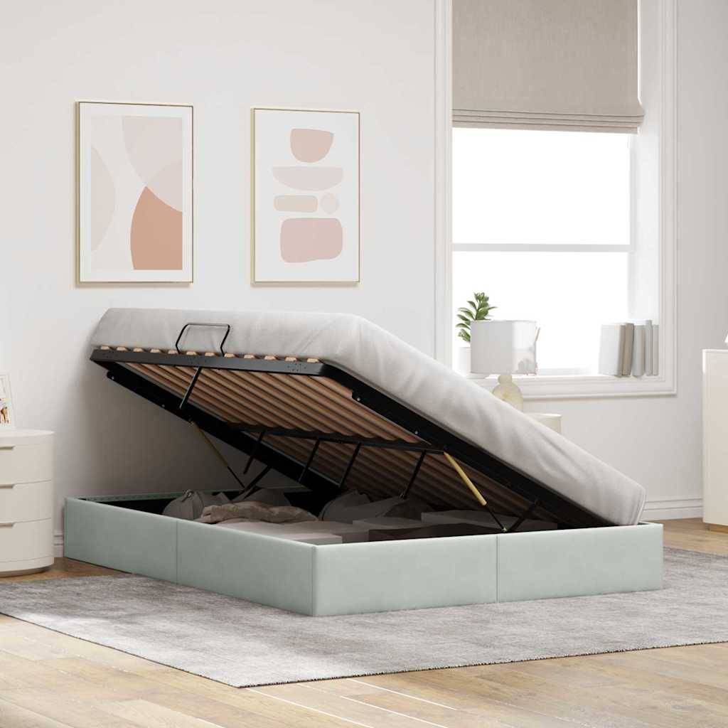 vidaXL Aufbewahrungsbett mit Speicher Hellgrau 153 x 203 cm Samt
