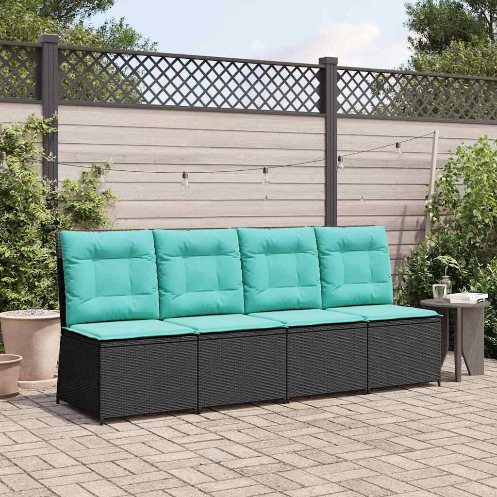 vidaXL Garten-Sofa mit Kissen Schwarz und Türkis Poly-Rattan