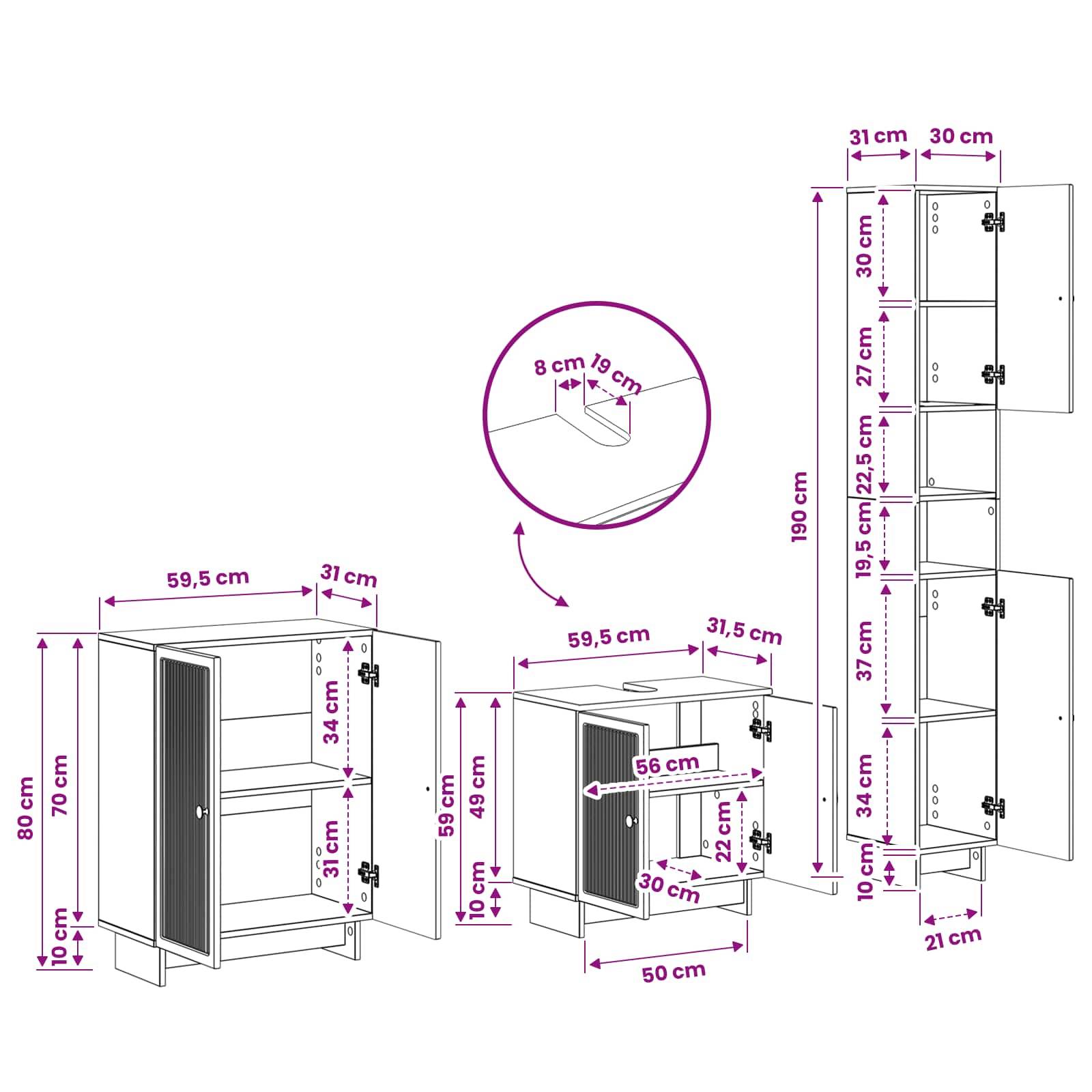 vidaXL 3-teiliges Badezimmer-Schranksystem EDE Schwarz Holzwerkstoff