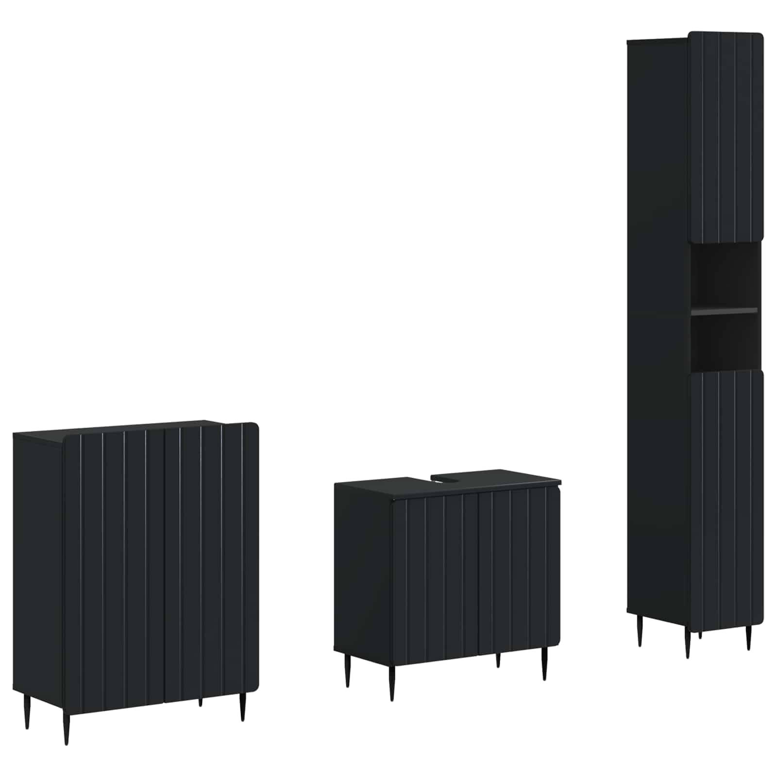 vidaXL 3-teiliges Badezimmer-Schranksystem ZWOLLE Schwarz