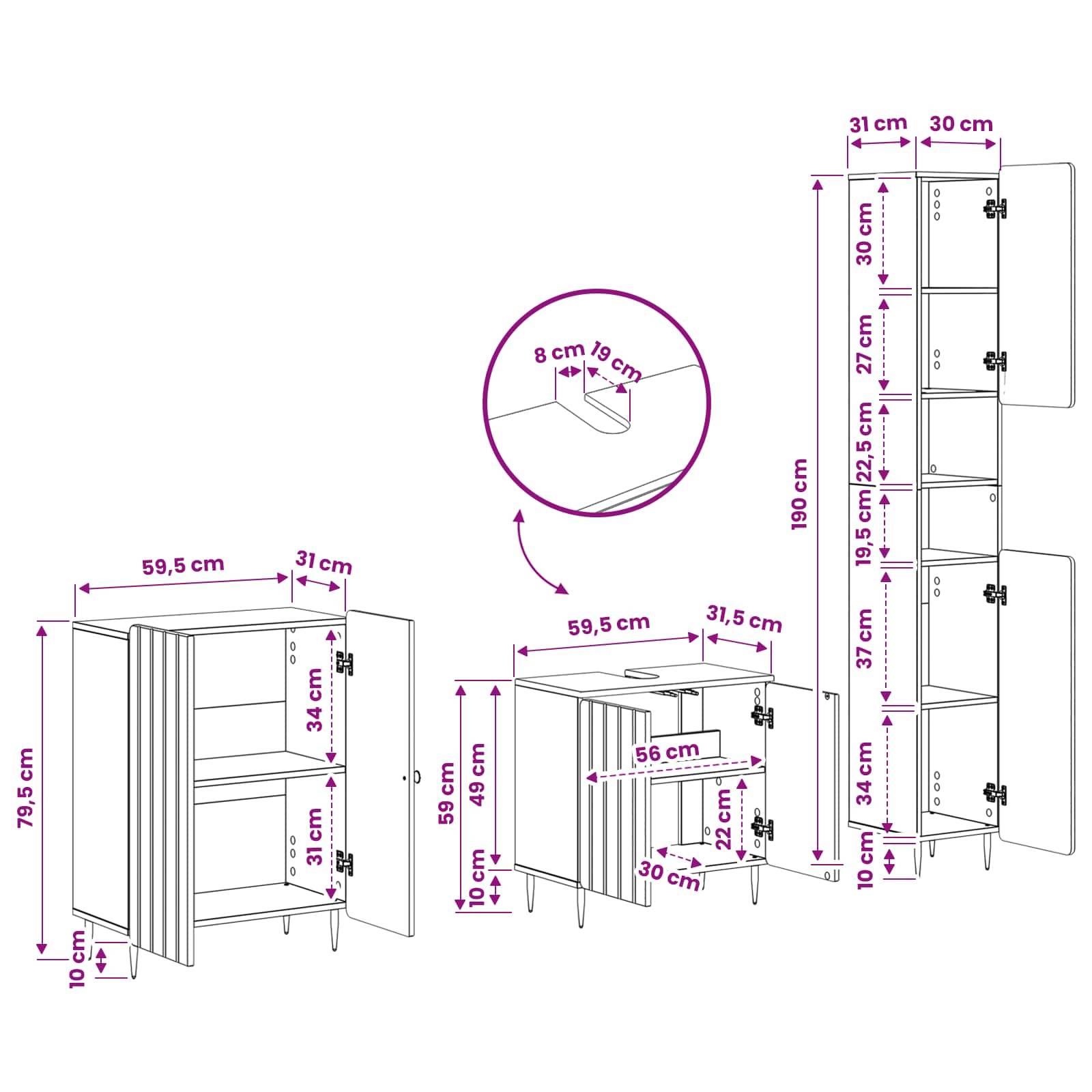 vidaXL 3-teiliges Badezimmer-Schranksystem ZWOLLE Schwarz