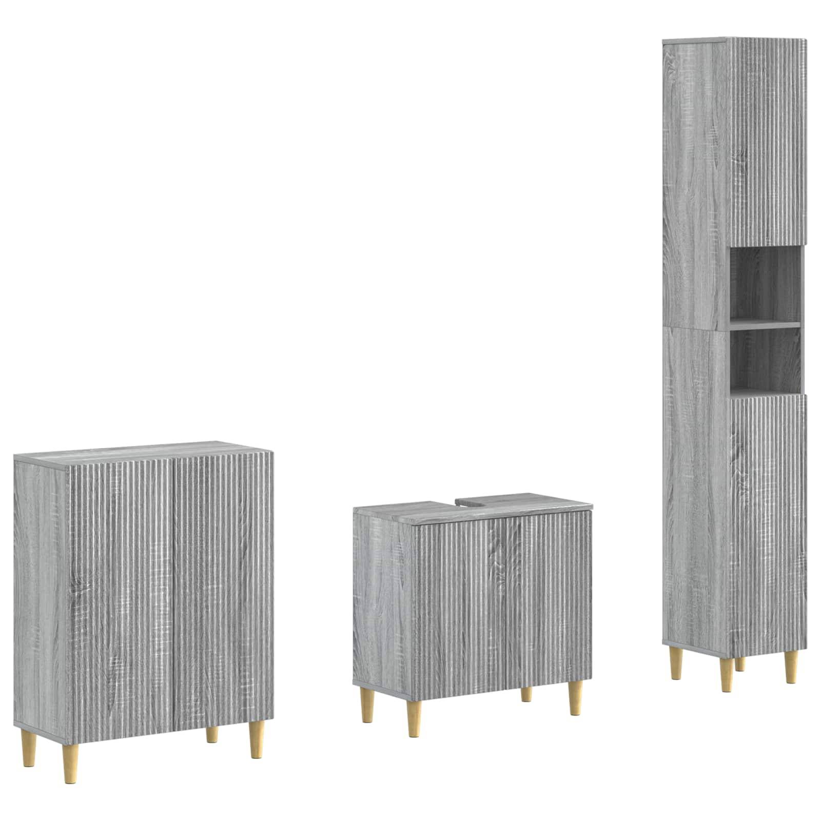 vidaXL 3-teiliges Badezimmer-Schranksystem ARNHEM Sonoma-Grau
