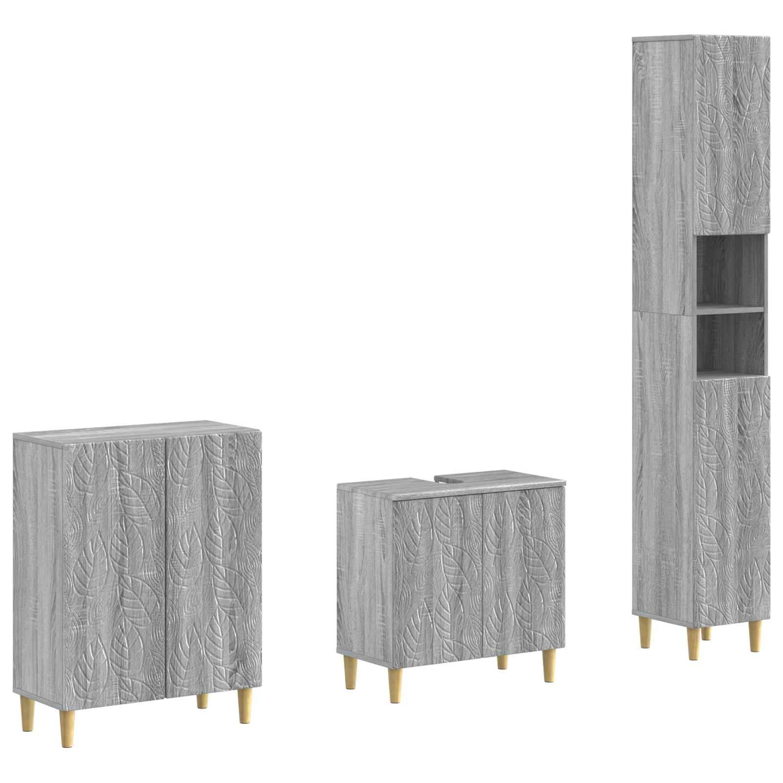 vidaXL 3-teiliges Badezimmer-Schranksystem DELFT Sonoma-Grau
