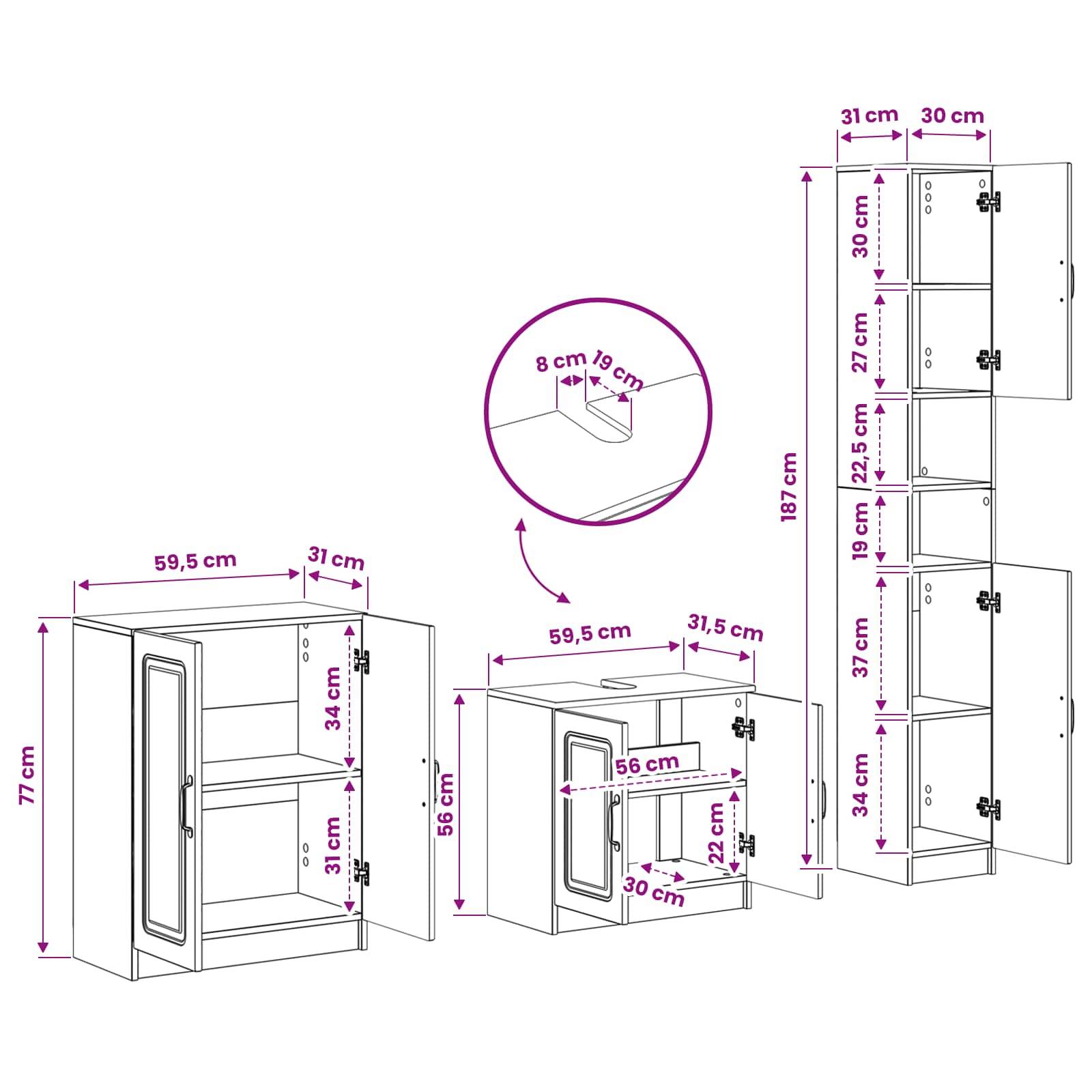 vidaXL 3-teiliges Badezimmer-Schranksystem UTRECHT Schwarz