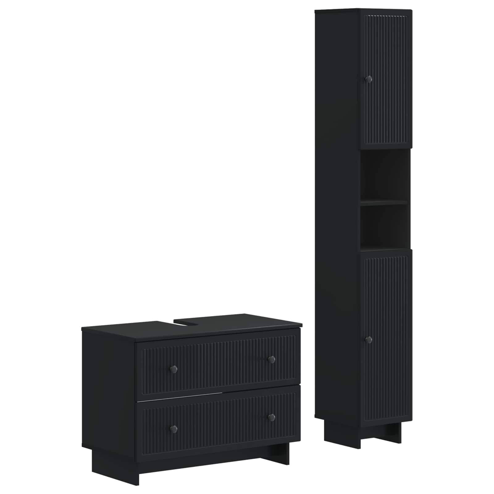 vidaXL 2-teiliges Badezimmer Schrank Set EDE Schwarz Holzwerkstoff