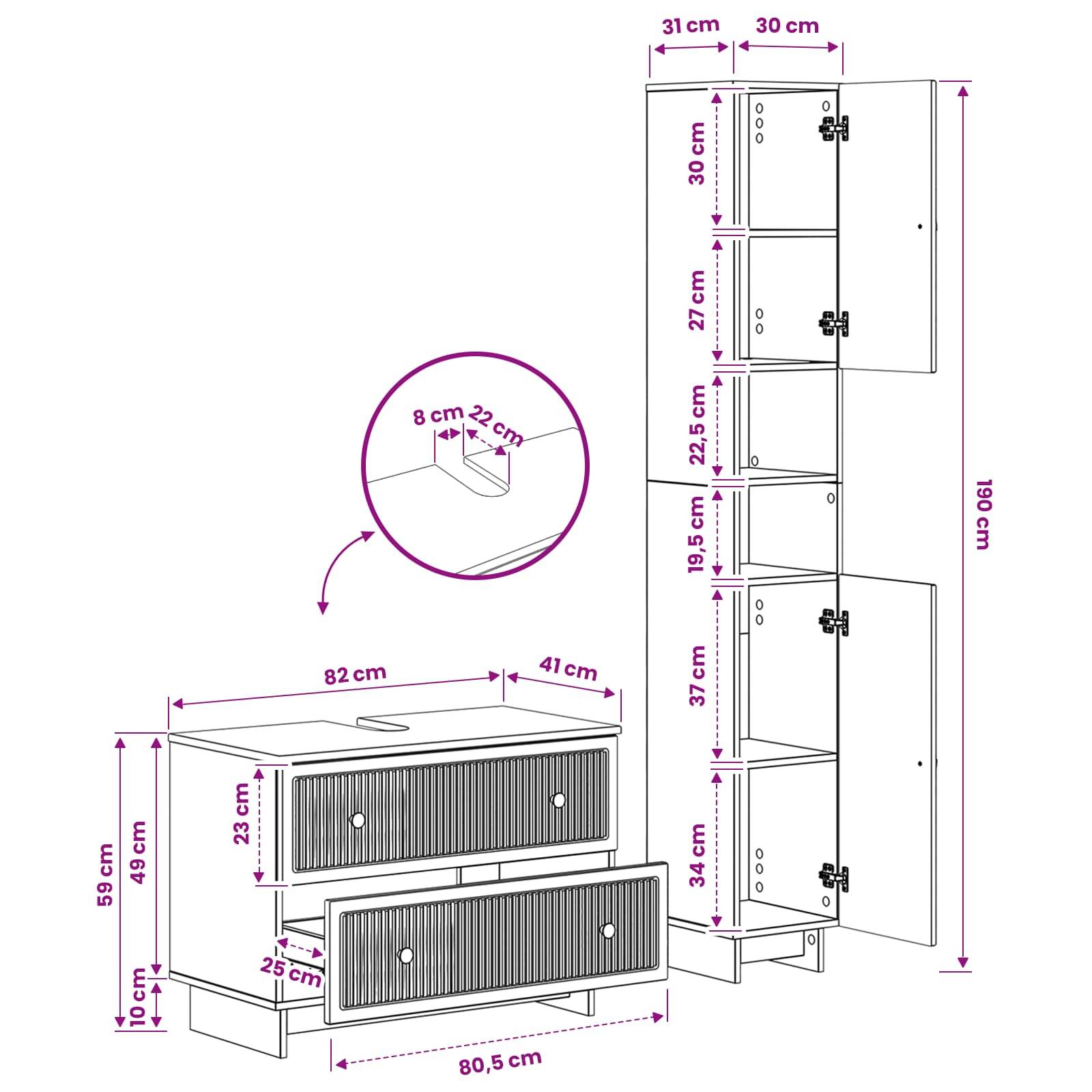 vidaXL 2-teiliges Badezimmer Schrank Set EDE Schwarz Holzwerkstoff