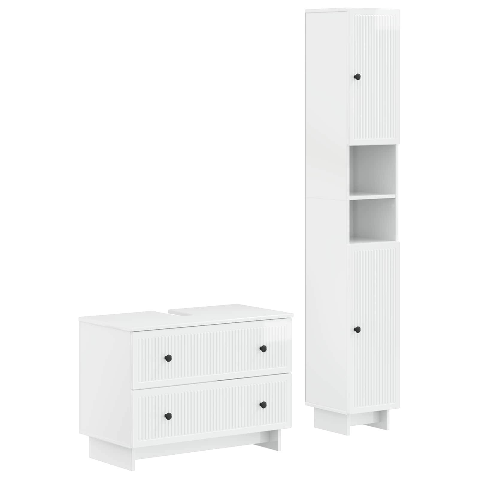 vidaXL 2-teiliges Badezimmer Schrank Set EDE Hochglanz Weiß