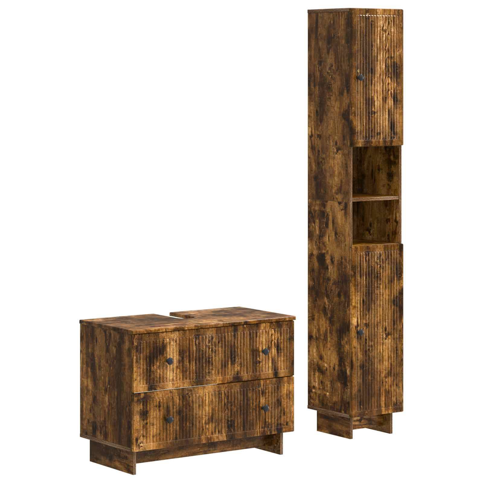 vidaXL 2-teiliges Badezimmer Schrank Set EDE Raucheiche Holzwerkstoff