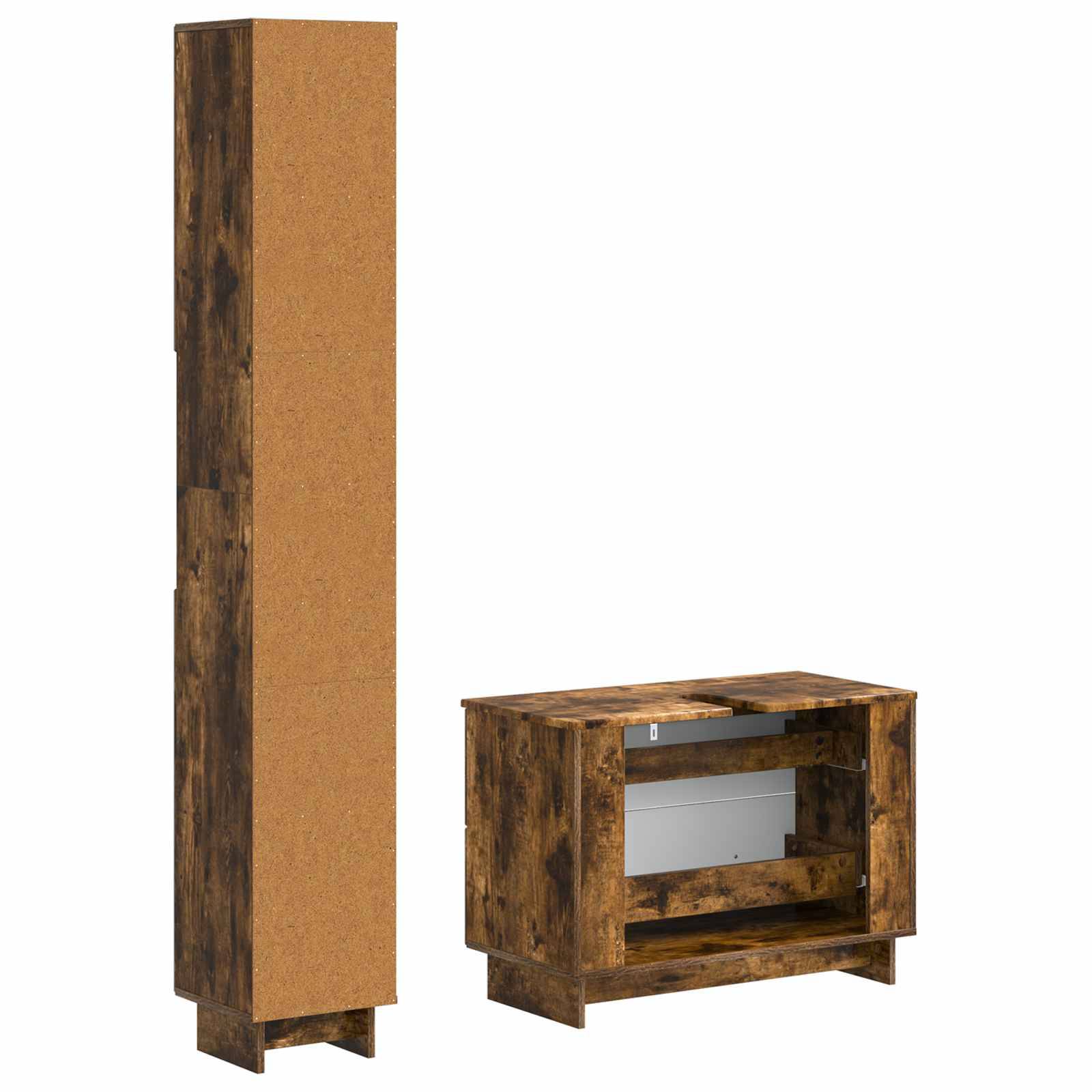 vidaXL 2-teiliges Badezimmer Schrank Set EDE Raucheiche Holzwerkstoff