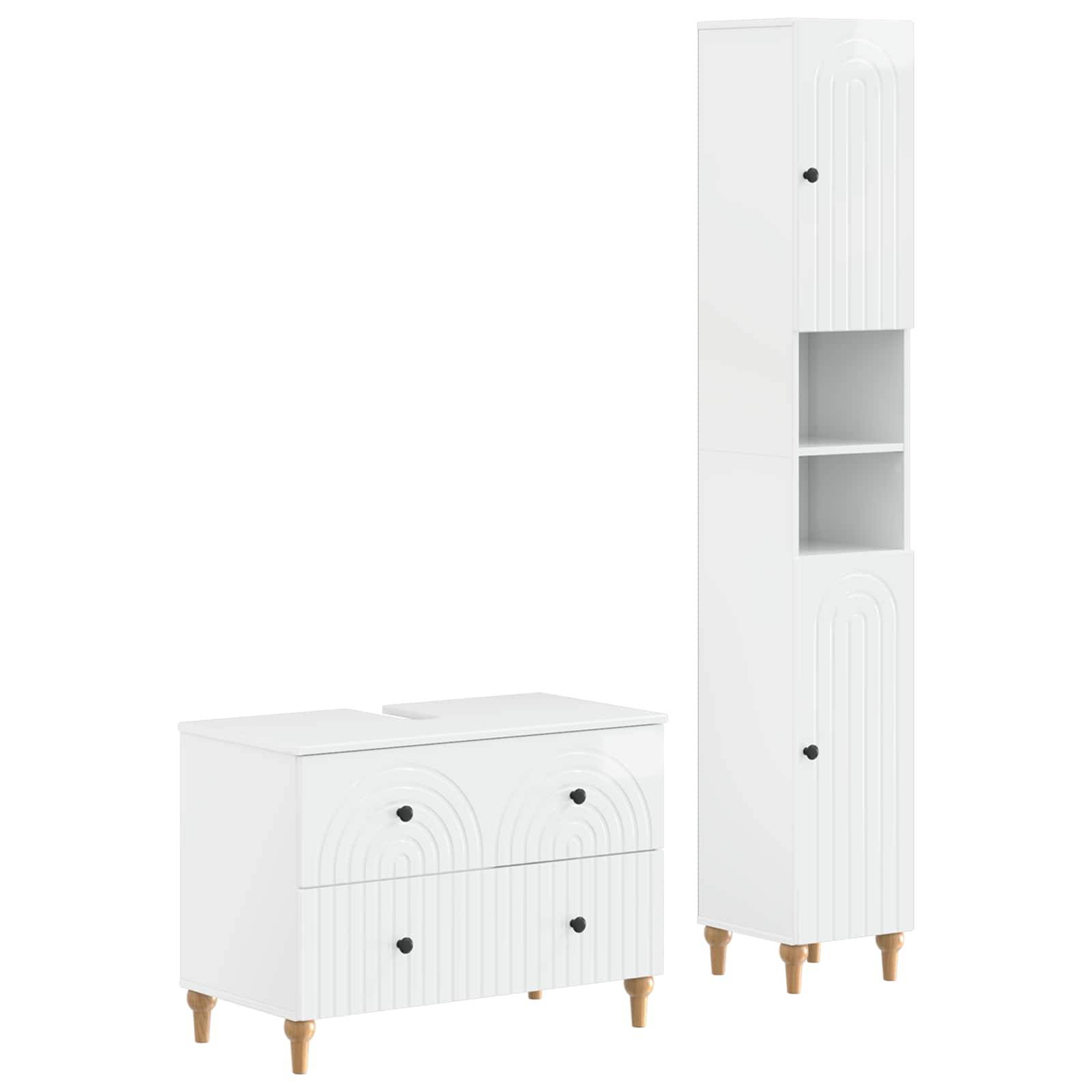 vidaXL 2-teiliges Badezimmer Schrank Set ALKMAAR Hochglanz Weiß