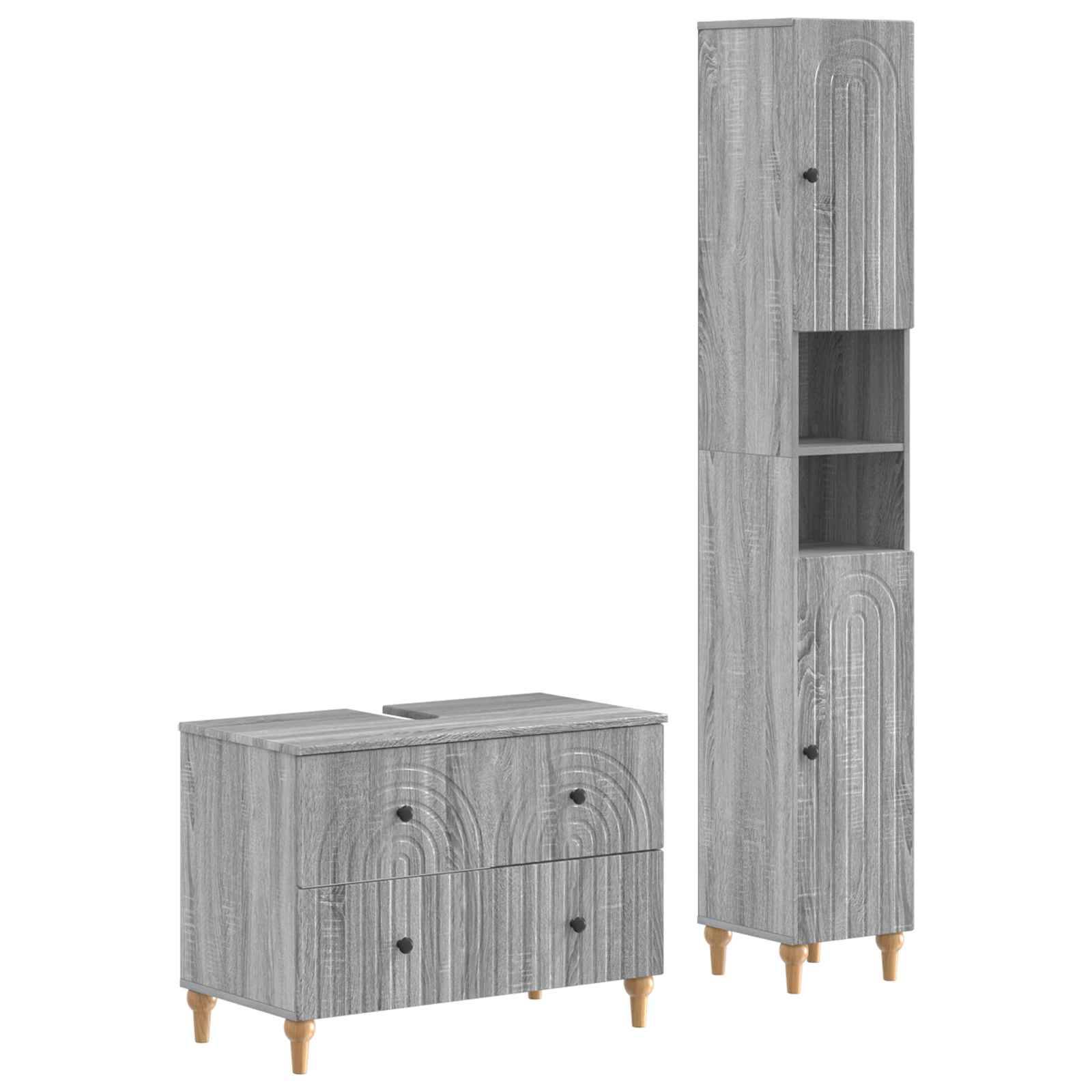 vidaXL 2-teiliges Badezimmer Schrank Set ALKMAAR Sonoma-Grau