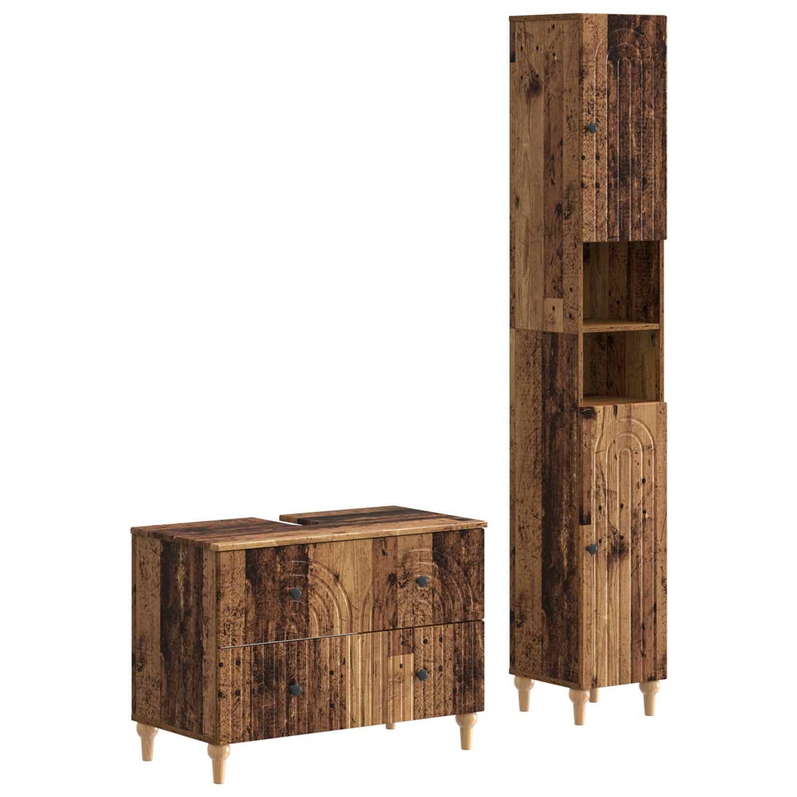 vidaXL 2-teiliges Badezimmer Schrank Set ALKMAAR Altholz Holzwerkstoff