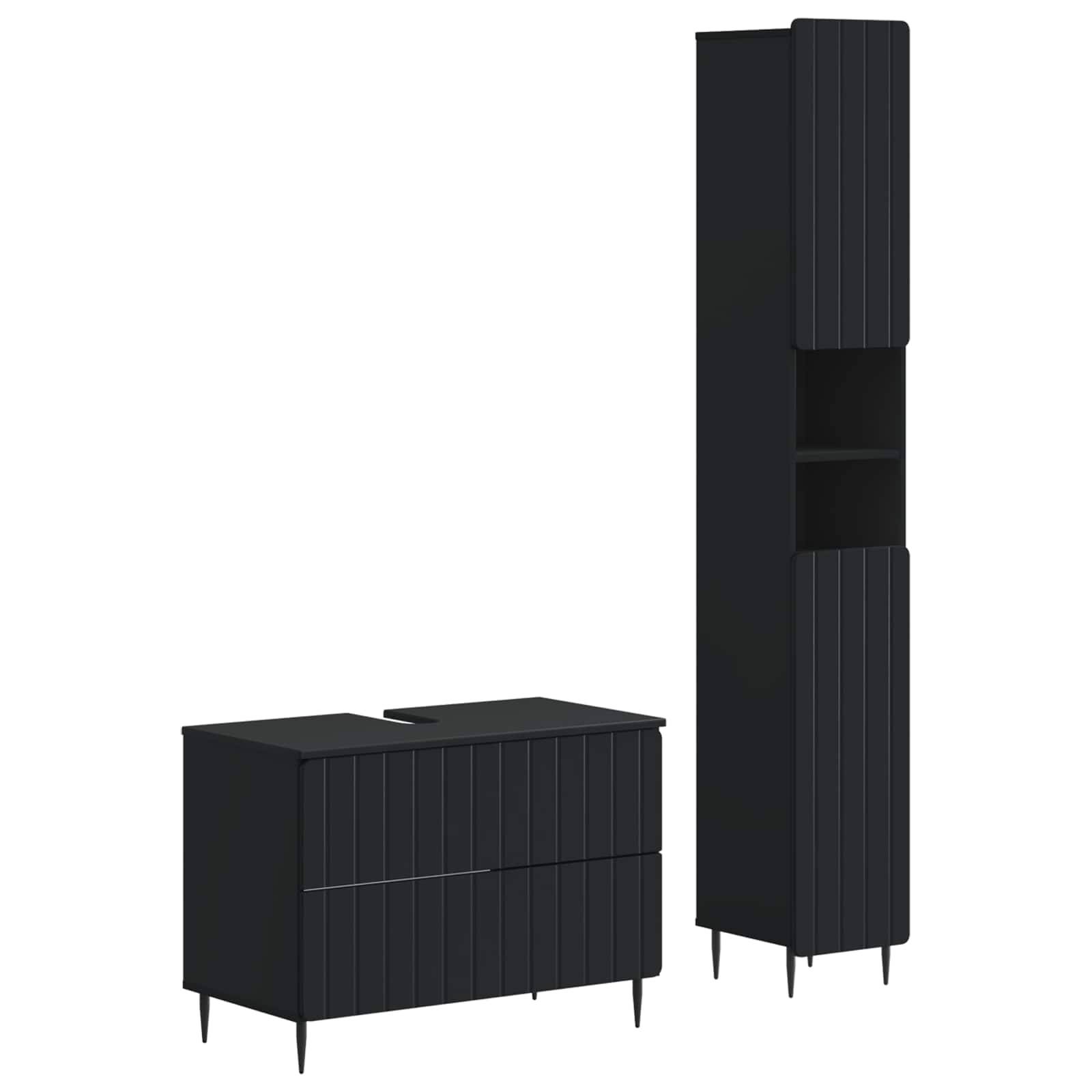 vidaXL 2-teiliges Badezimmer Schrank Set ZWOLLE Schwarz Holzwerkstoff