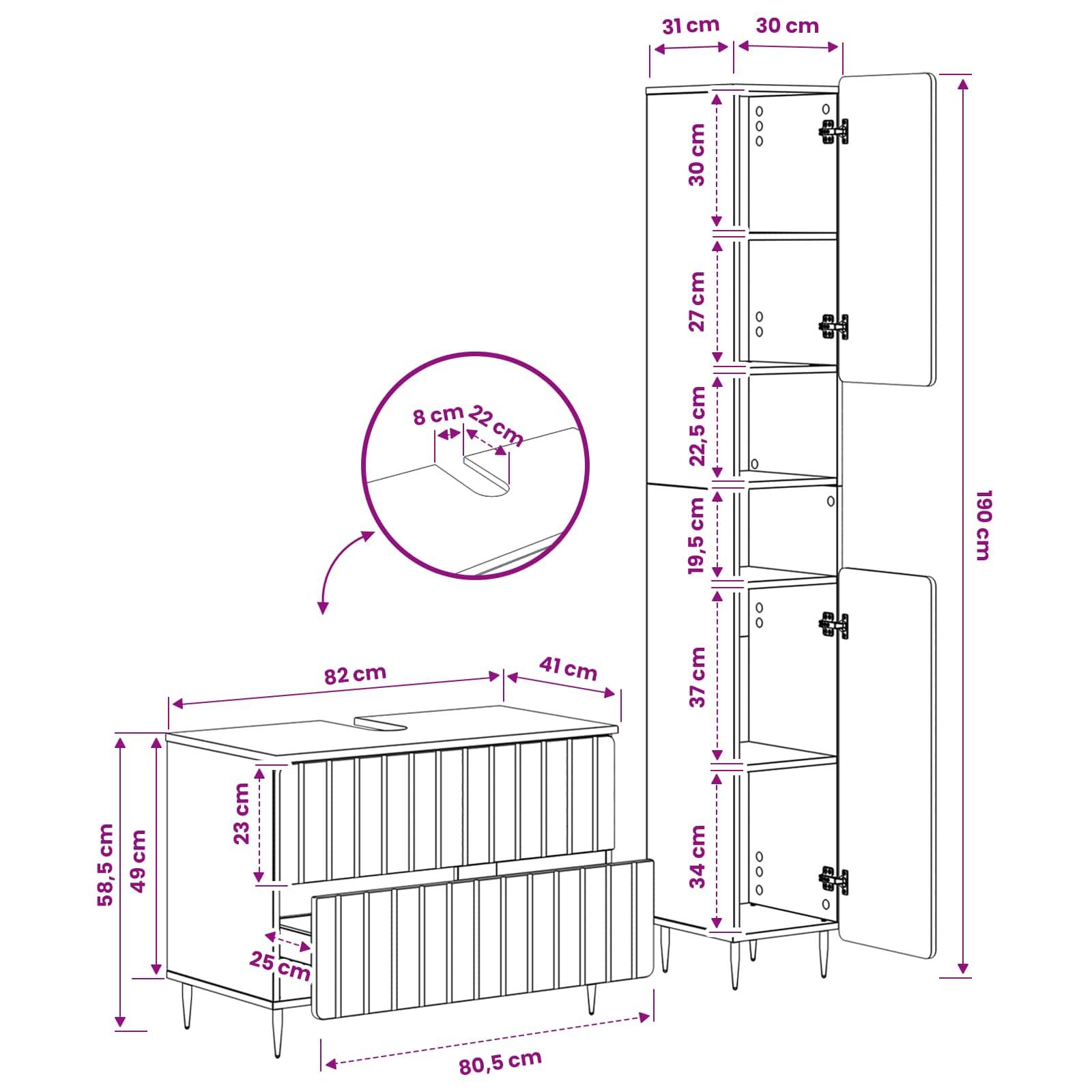 vidaXL 2-teiliges Badezimmer Schrank Set ZWOLLE Schwarz Holzwerkstoff