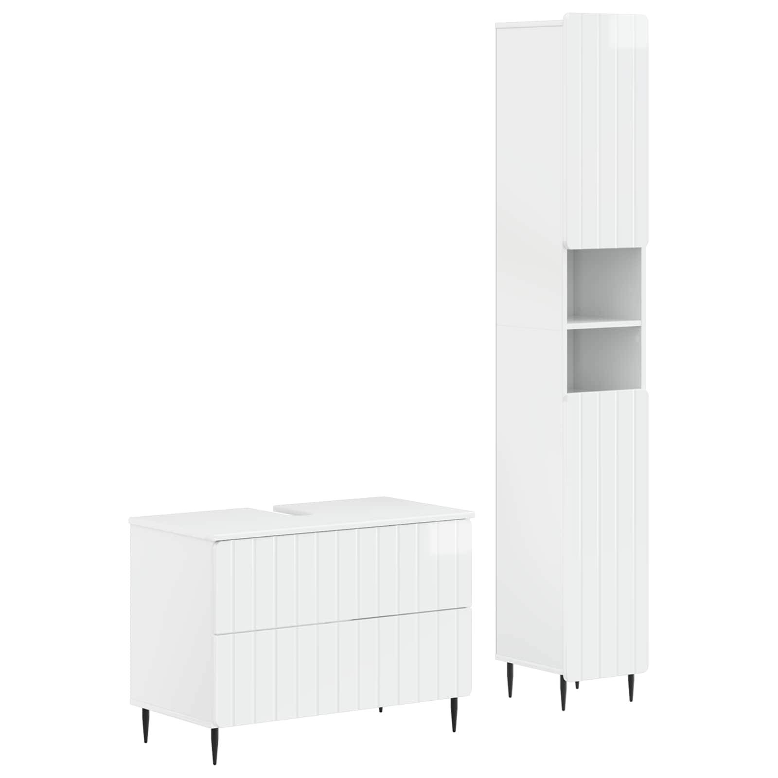 vidaXL 2-teiliges Badezimmer Schrank Set ZWOLLE Hochglanz Weiß