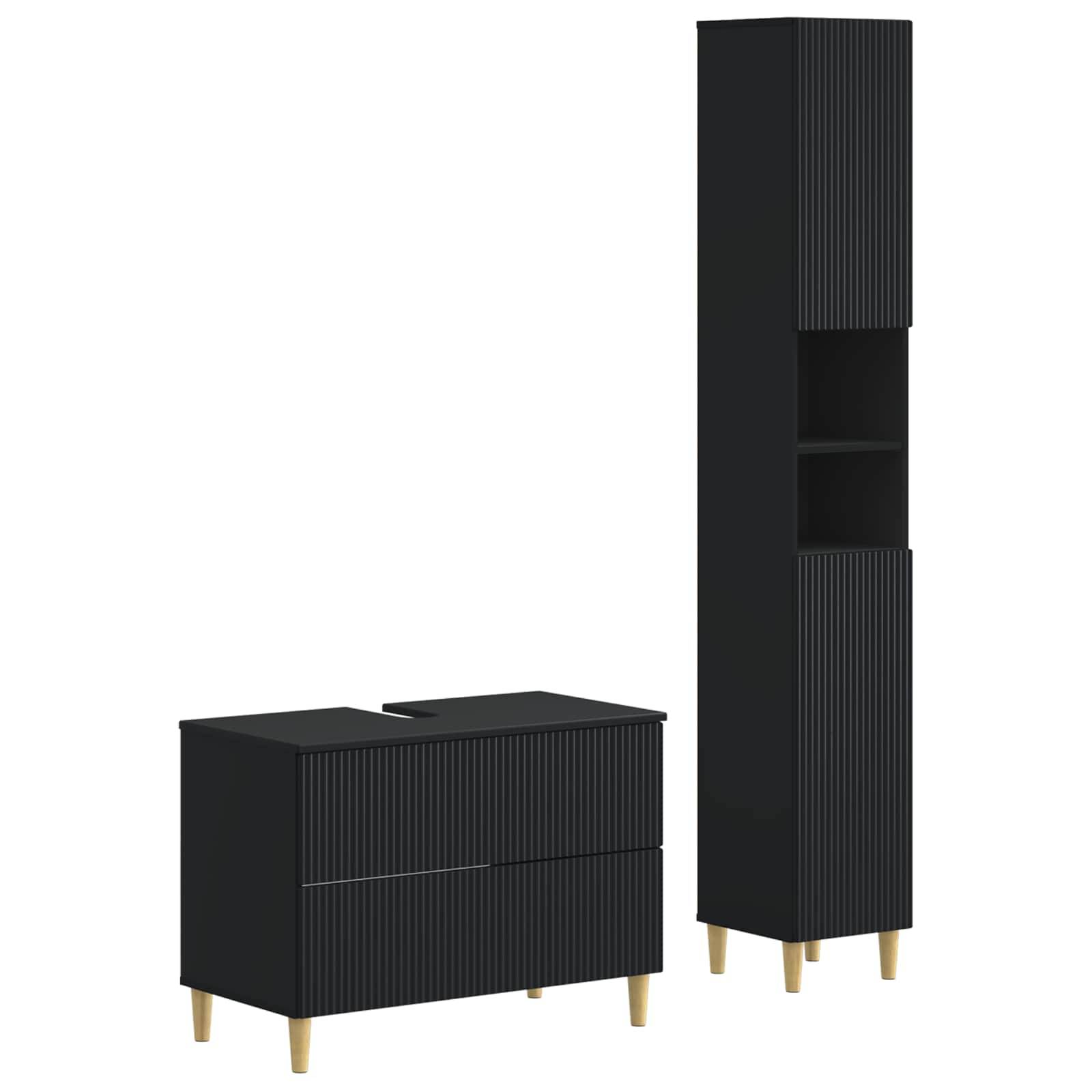 vidaXL 2-teiliges Badezimmer Schrank Set ARNHEM Schwarz Holzwerkstoff