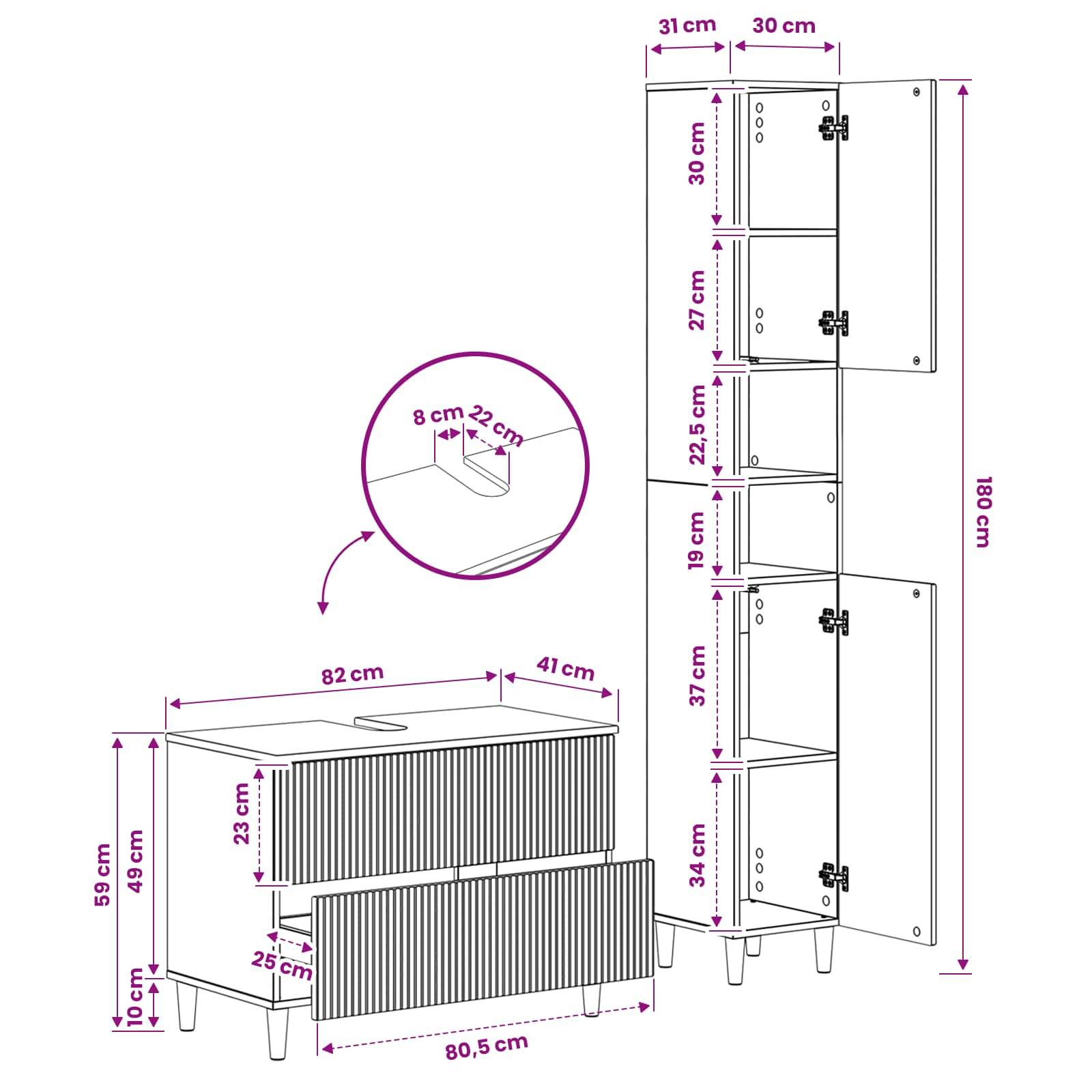 vidaXL 2-teiliges Badezimmer Schrank Set ARNHEM Sonoma-Eiche