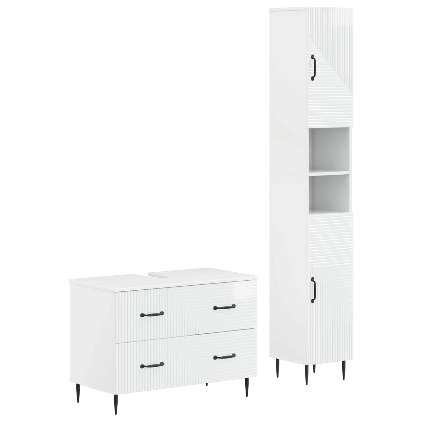 vidaXL 2-teiliges Badezimmer Schrank Set HAARLEM Hochglanz Weiß