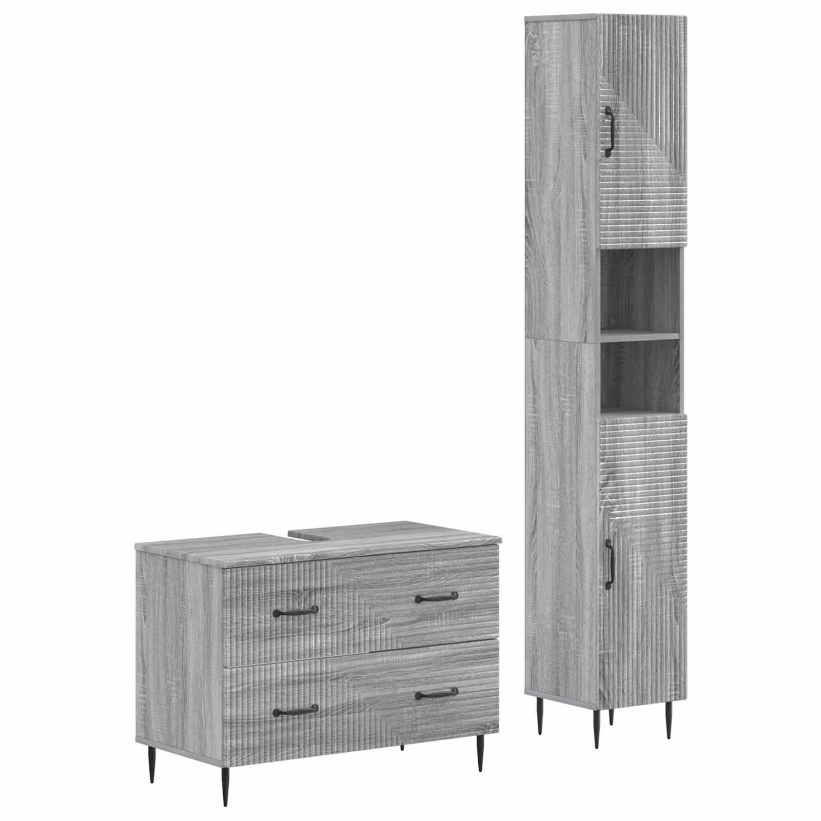 vidaXL 2-teiliges Badezimmer Schrank Set HAARLEM Sonoma-Grau