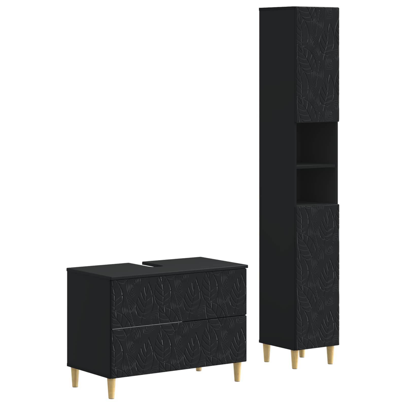 vidaXL 2-teiliges Badezimmer Schrank Set DELFT Schwarz Holzwerkstoff
