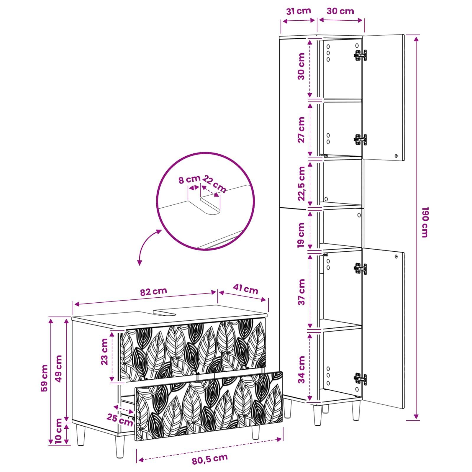 vidaXL 2-teiliges Badezimmer Schrank Set DELFT Schwarz Holzwerkstoff