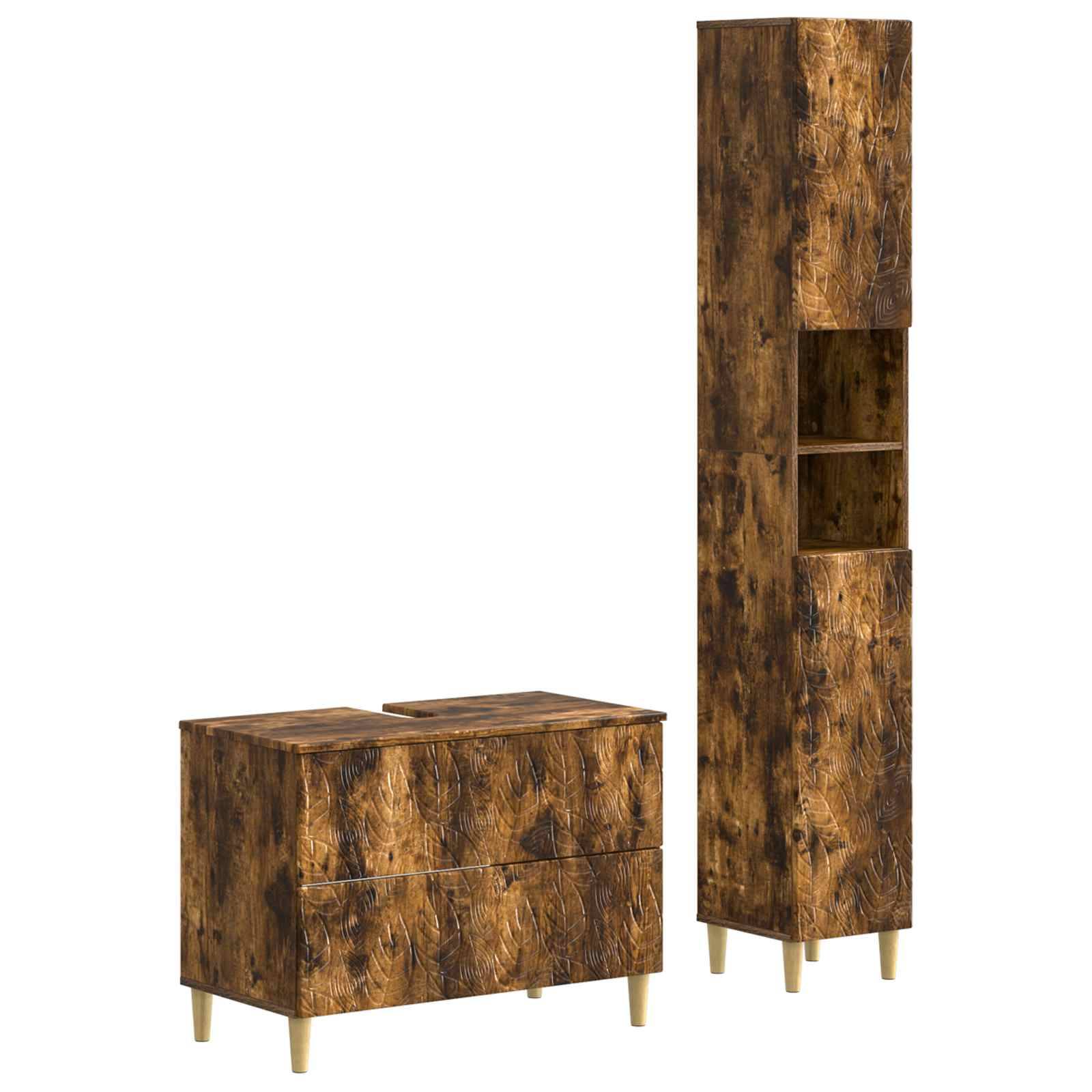 vidaXL 2-teiliges Badezimmer Schrank Set DELFT Raucheiche