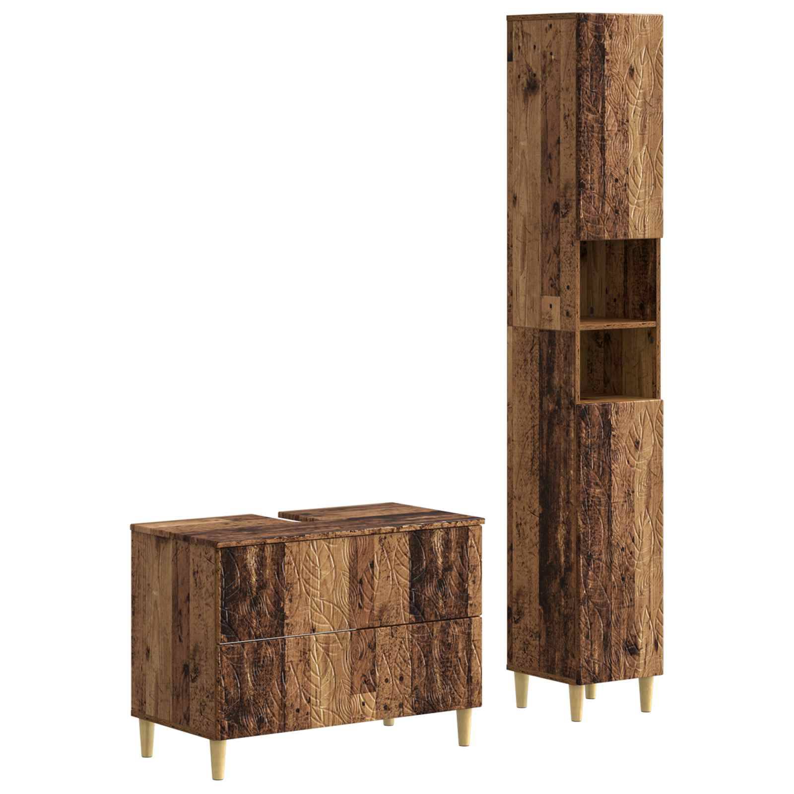 vidaXL 2-teiliges Badezimmer Schrank Set DELFT Altholz Holzwerkstoff