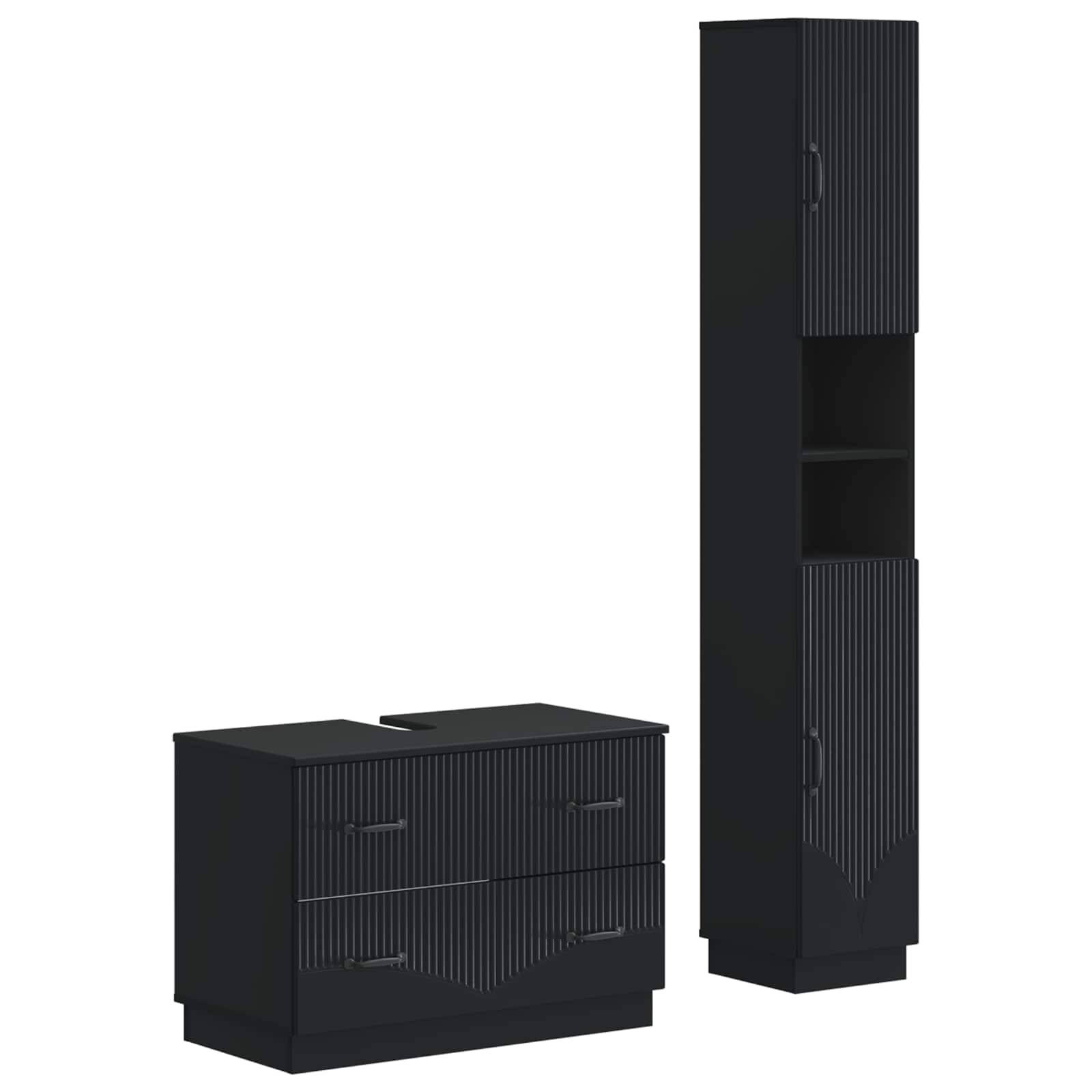 vidaXL 2-teiliges Badezimmer Schrank Set HOORN Schwarz Holzwerkstoff