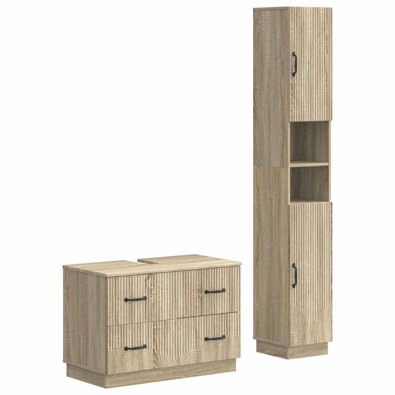 vidaXL 2-teiliges Badezimmer Schrank Set HOORN Sonoma-Eiche