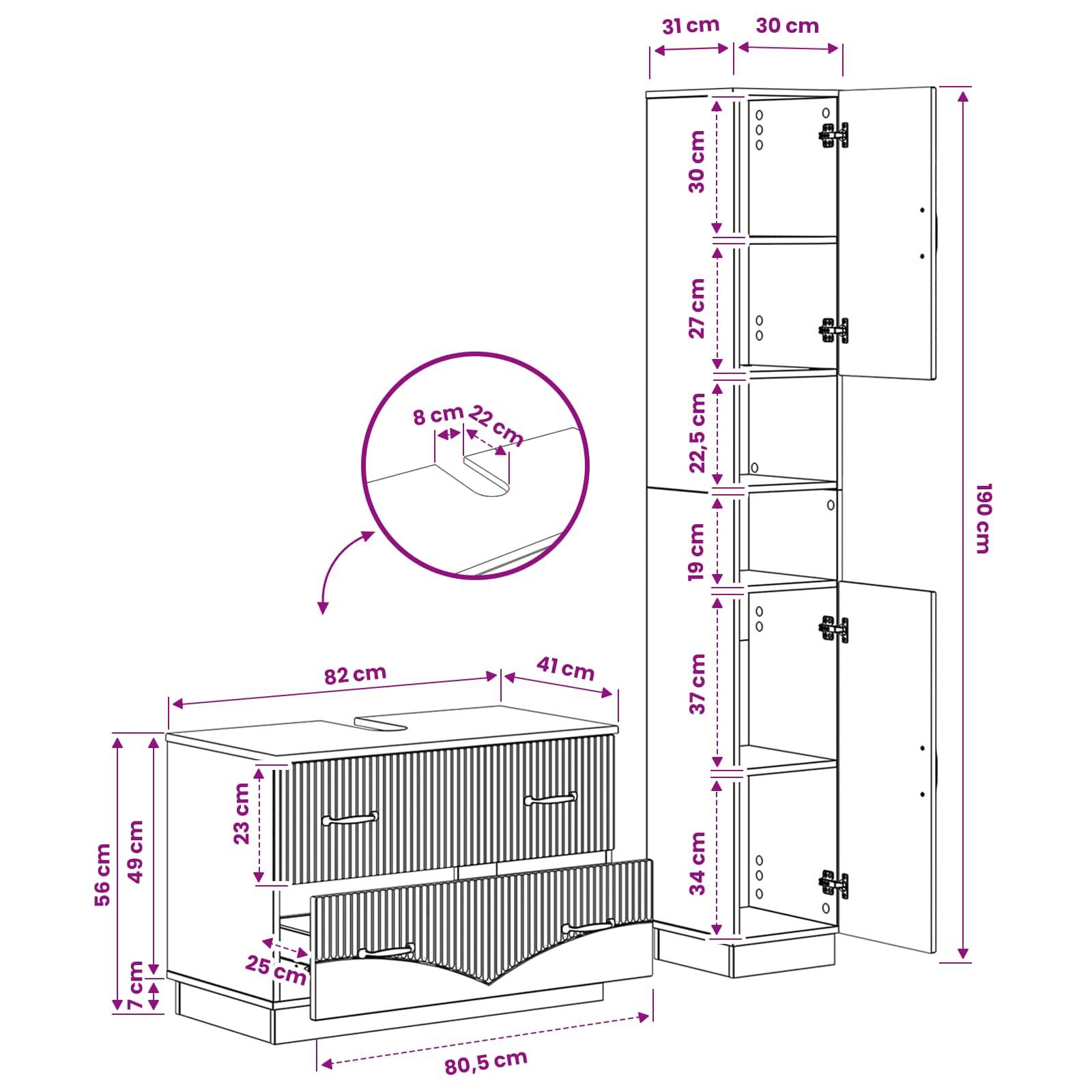 vidaXL 2-teiliges Badezimmer Schrank Set HOORN Sonoma-Eiche
