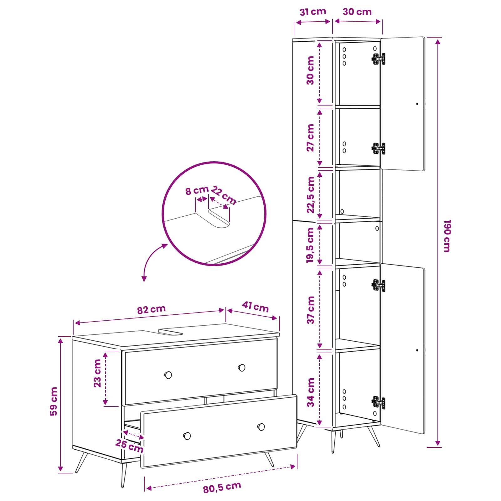 vidaXL 2-teiliges Badezimmer Schrank Set BREDA Schwarz Holzwerkstoff