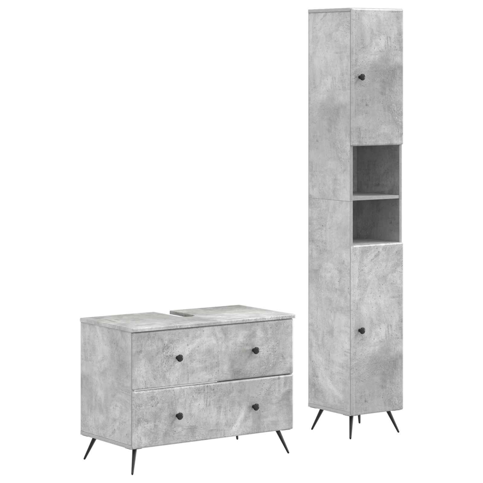 vidaXL 2-teiliges Badezimmer Schrank Set BREDA Betongrau Holzwerkstoff