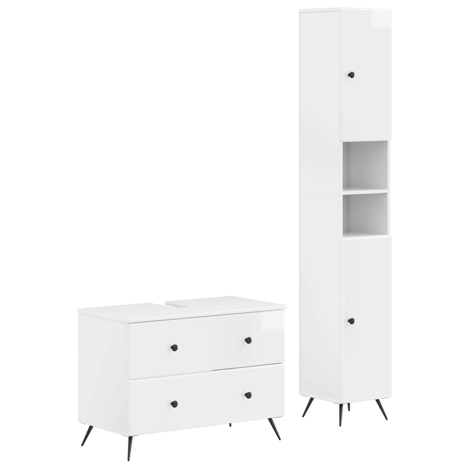 vidaXL 2-teiliges Badezimmer Schrank Set BREDA Hochglanz Weiß