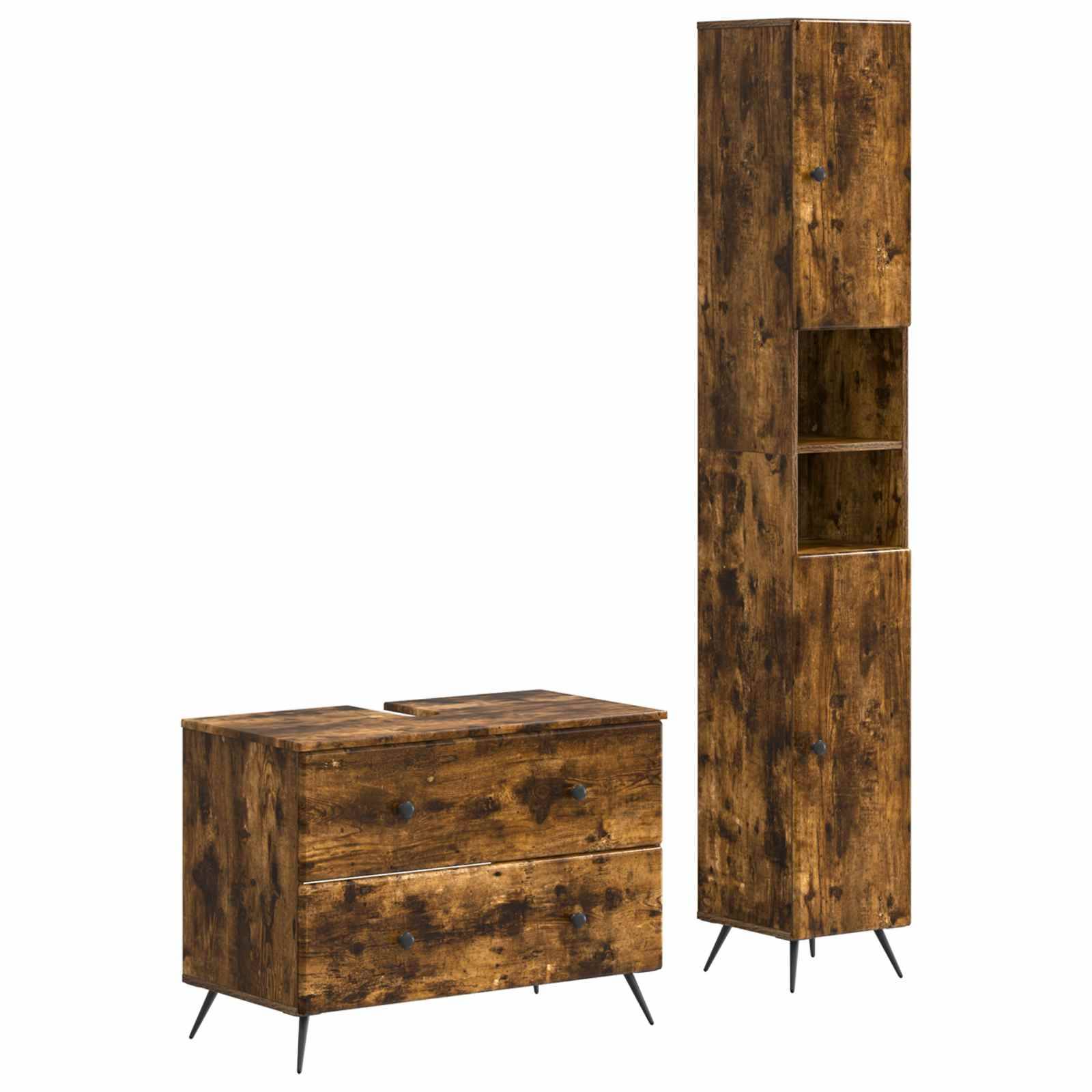 vidaXL 2-teiliges Badezimmer Schrank Set BREDA Raucheiche