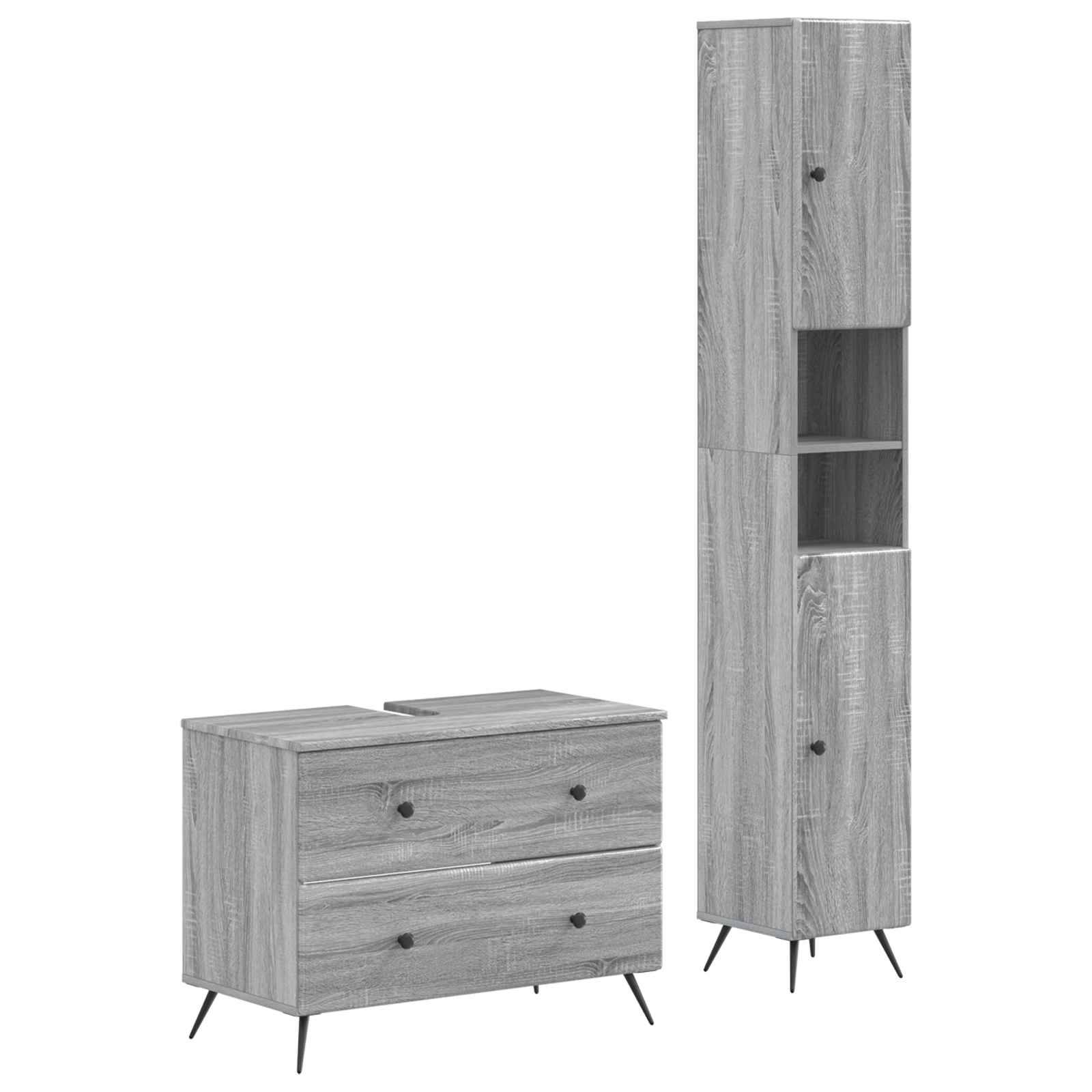 vidaXL 2-teiliges Badezimmer Schrank Set BREDA Sonoma-Grau