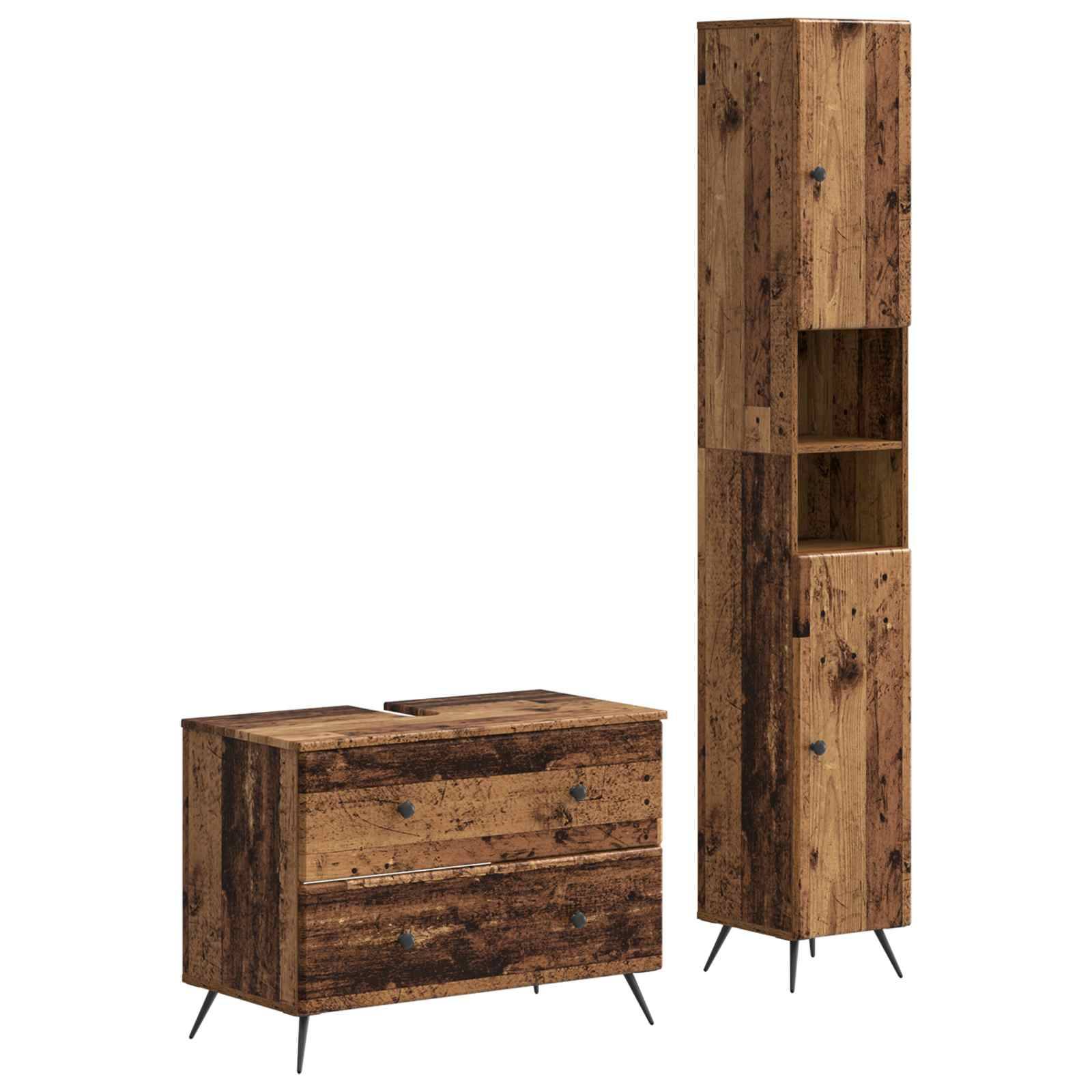 vidaXL 2-teiliges Badezimmer Schrank Set BREDA Altholz Holzwerkstoff