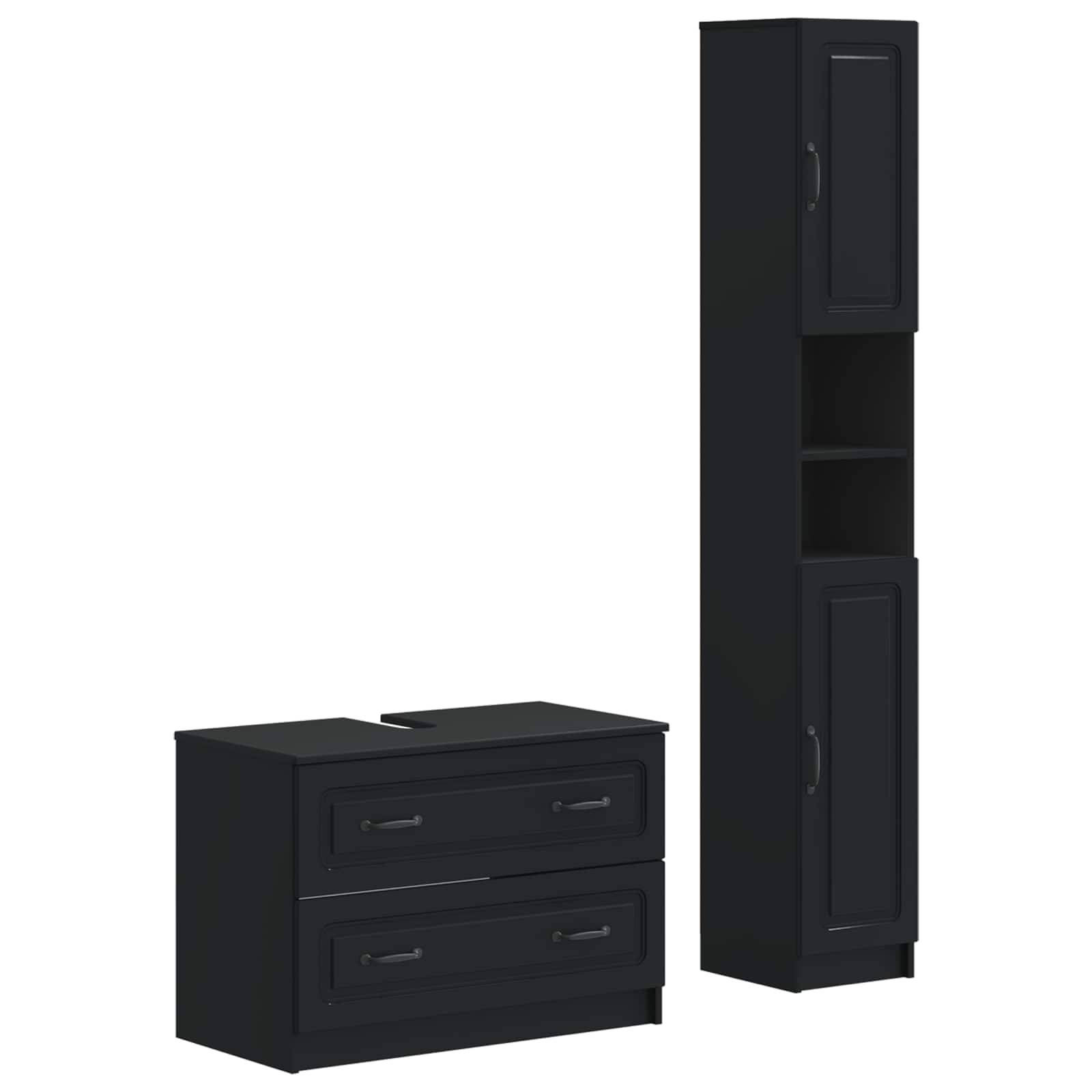 vidaXL 2-teiliges Badezimmer Schrank Set UTRECHT Schwarz Holzwerkstoff