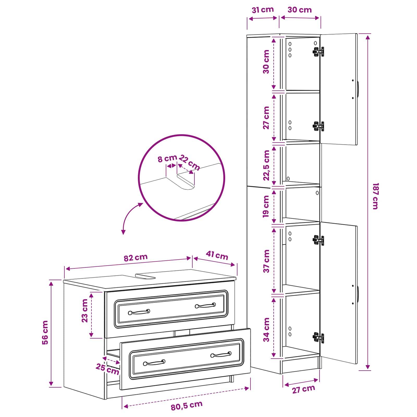 vidaXL 2-teiliges Badezimmer Schrank Set UTRECHT Schwarz Holzwerkstoff