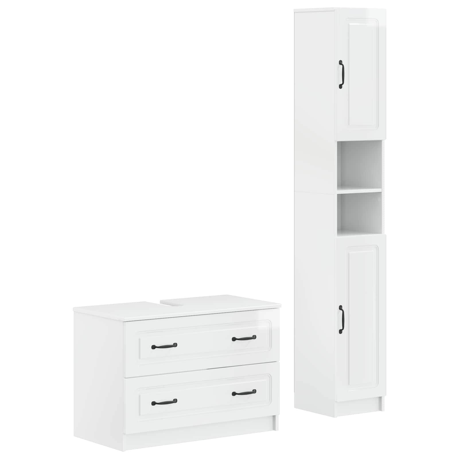 vidaXL 2-teiliges Badezimmer Schrank Set UTRECHT Hochglanz Weiß
