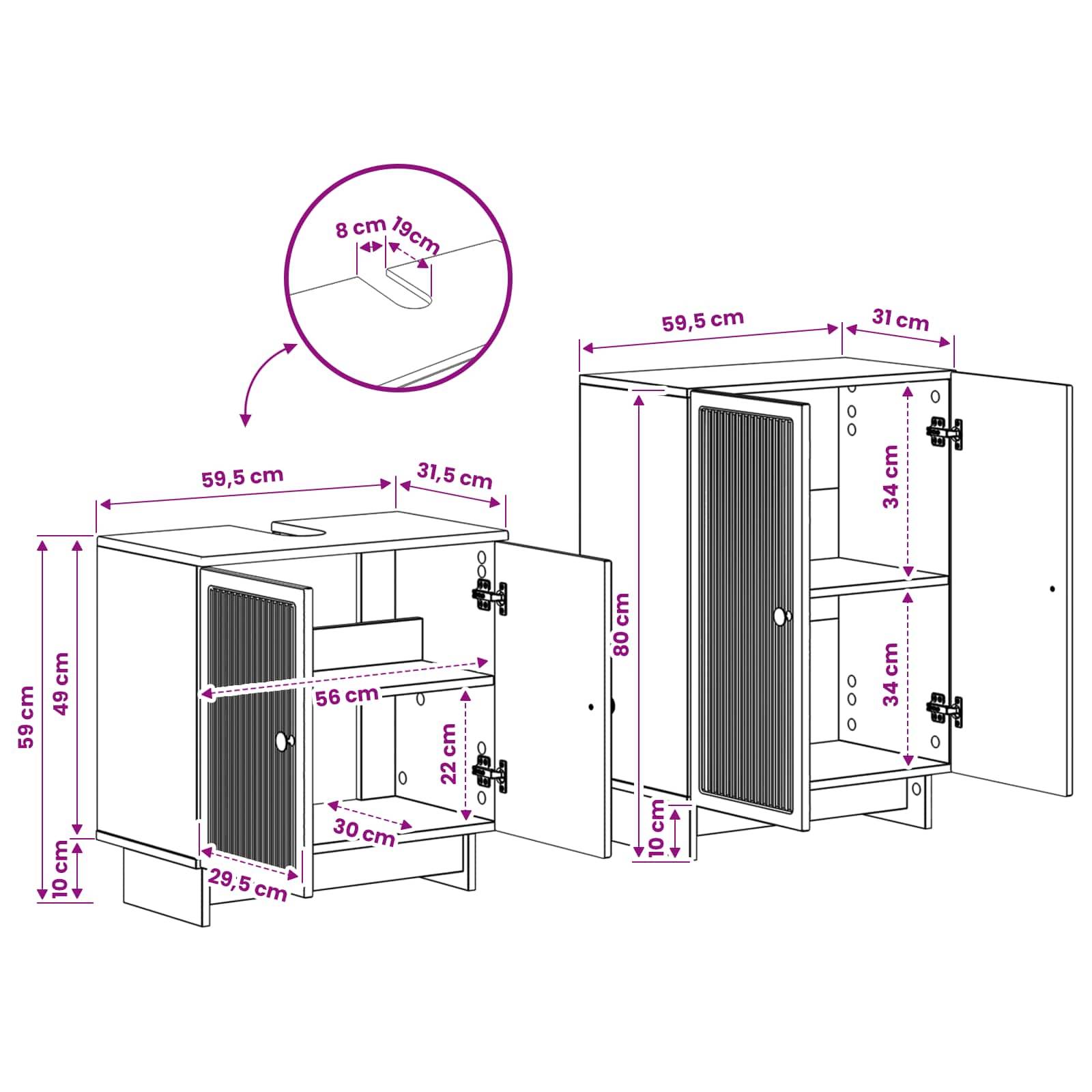 vidaXL 2-teiliges Badezimmer Schrank Set EDE Schwarz Holzwerkstoff