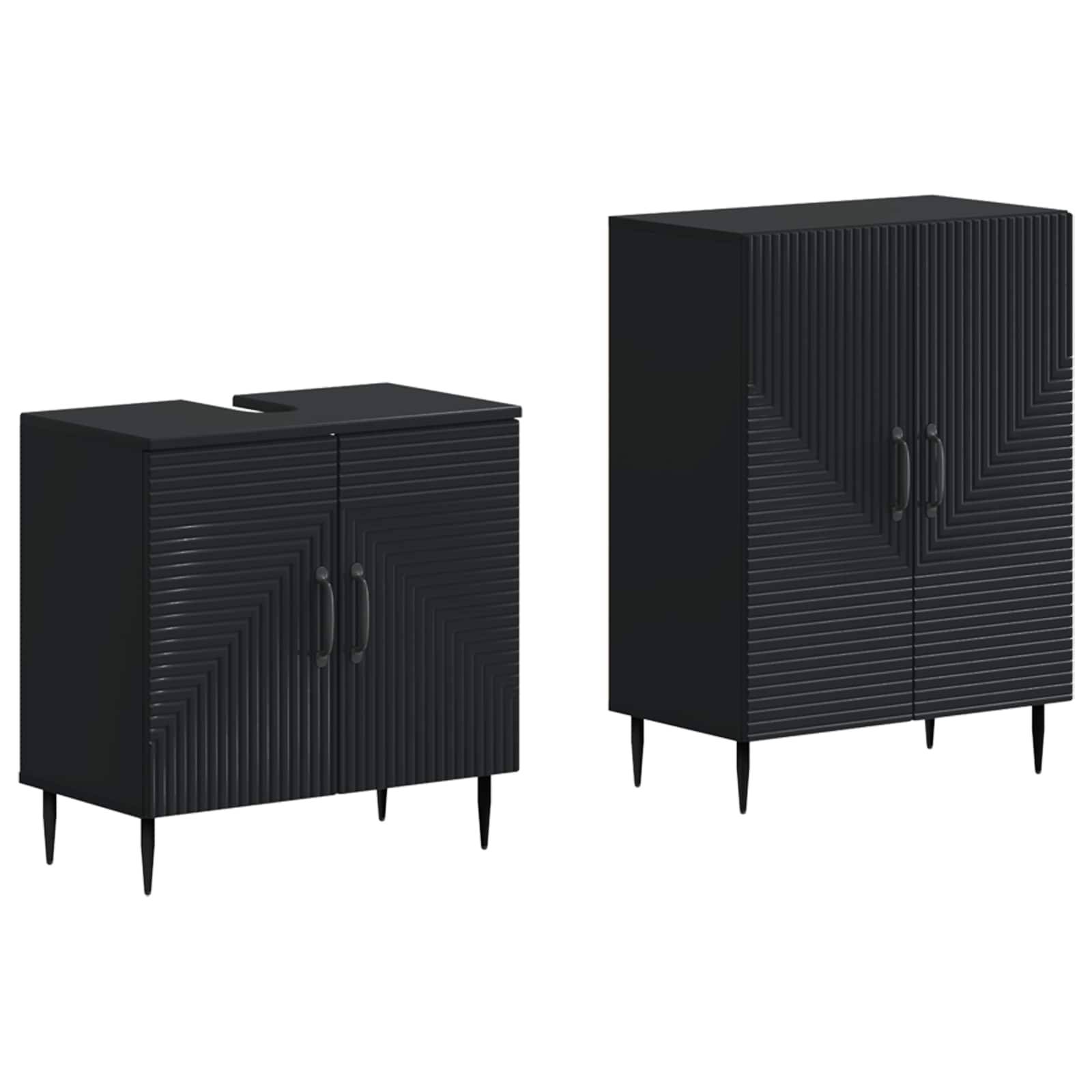 vidaXL 2-teiliges Badezimmer Schrank Set HAARLEM Schwarz Holzwerkstoff