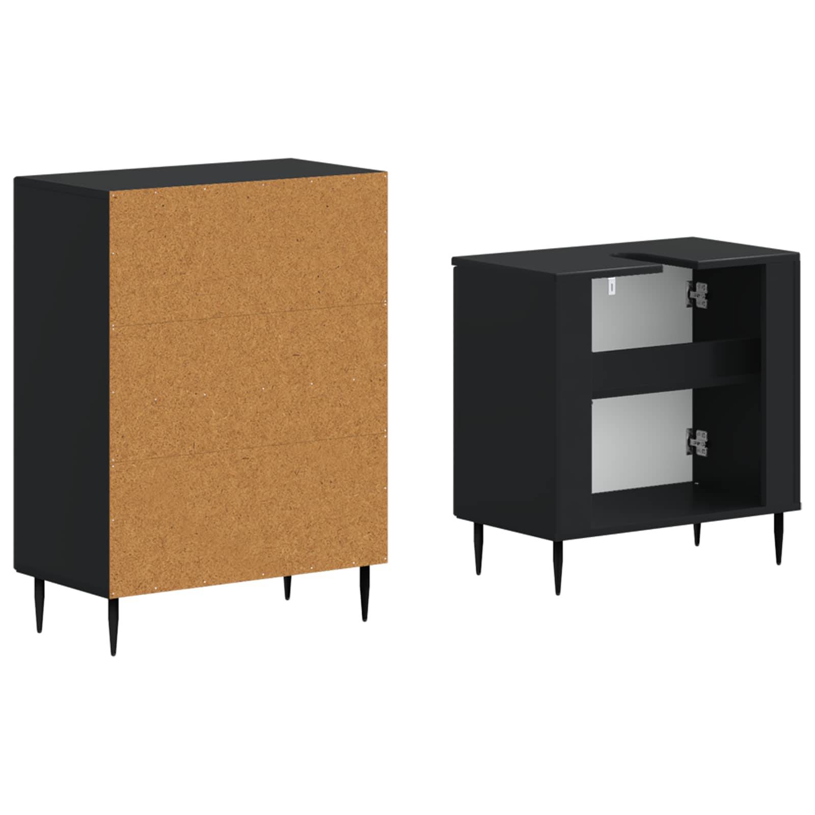 vidaXL 2-teiliges Badezimmer Schrank Set HAARLEM Schwarz Holzwerkstoff